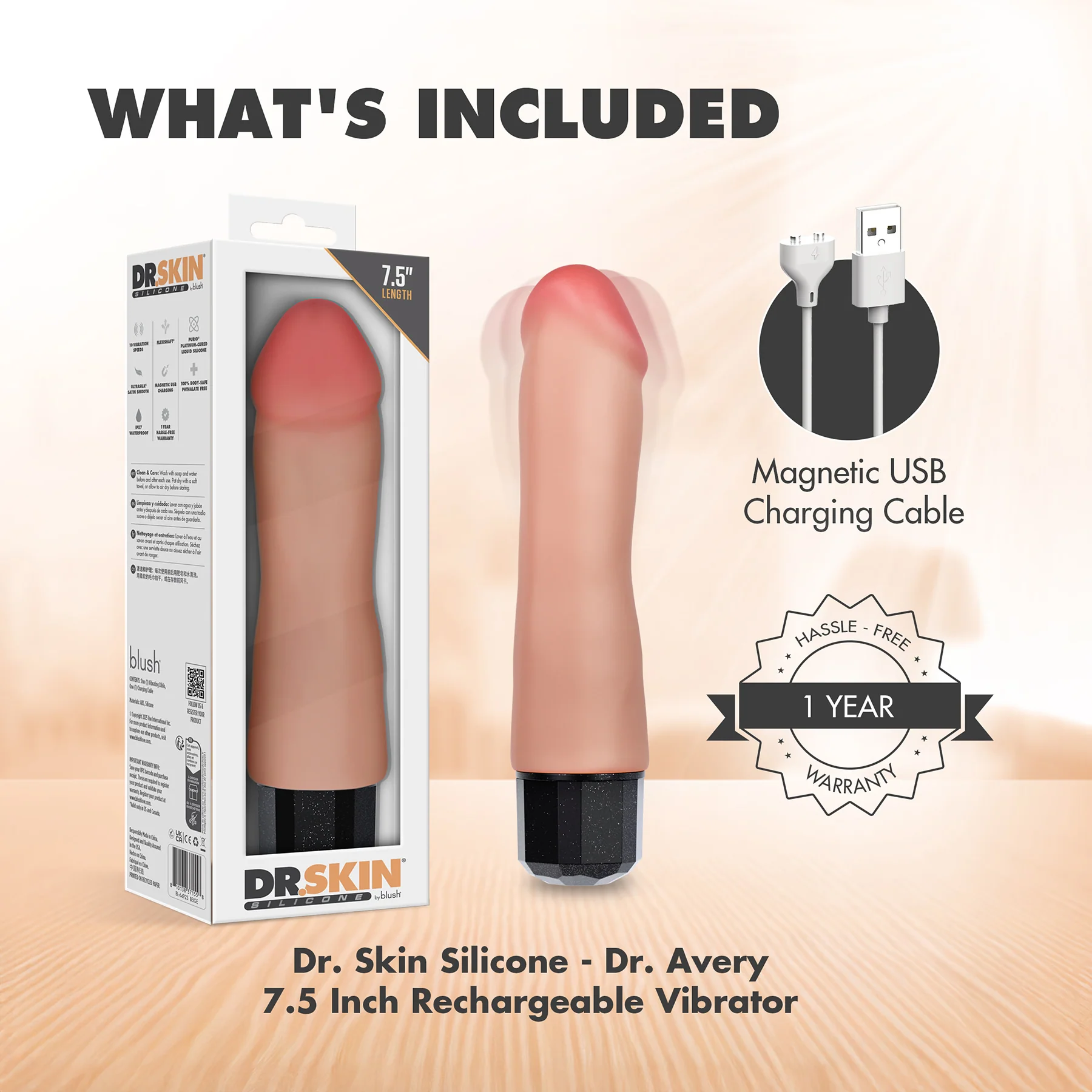 Dr. Skin Silicone Dr. Avery Waterproof Vibrating 7.5" Dildo By Blush - Image 10