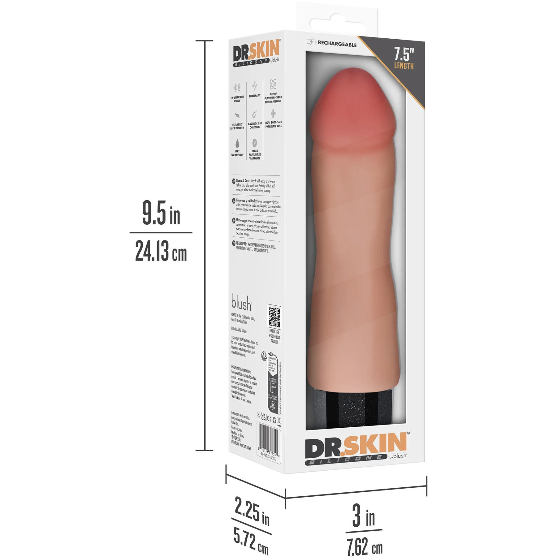 Dr. Skin Silicone Dr. Avery Waterproof Vibrating 7.5" Dildo By Blush - Image 14