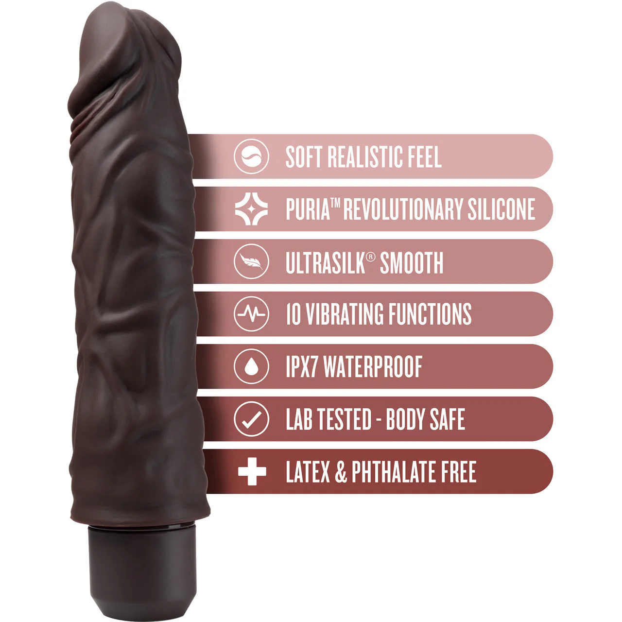 Dr. Skin Silicone Dr. David Waterproof Vibrating 8" Dildo By Blush - Chocolate - Image 8