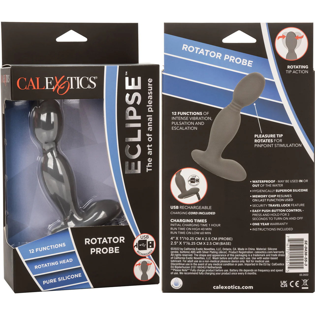 Eclipse Silicone Rotator Vibrating Rechargeable Anal Probe By CalExotics - Grey - Image 12