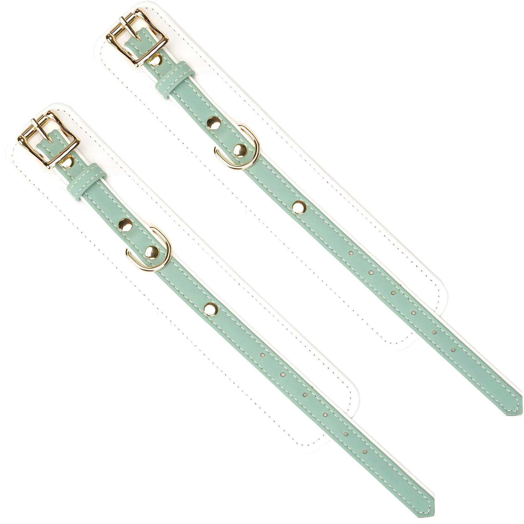 Fairy White & Green Leather Handcuffs With Gold Hardware By Liebe Seele - Image 2