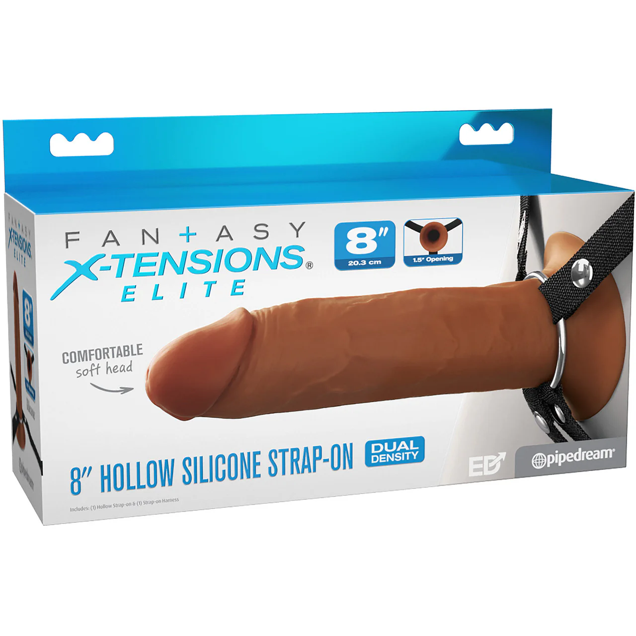Fantasy X-tensions Elite 8" Hollow Silicone Strap-On Dual Density Dildo & Harness Kit - Caramel - Image 8