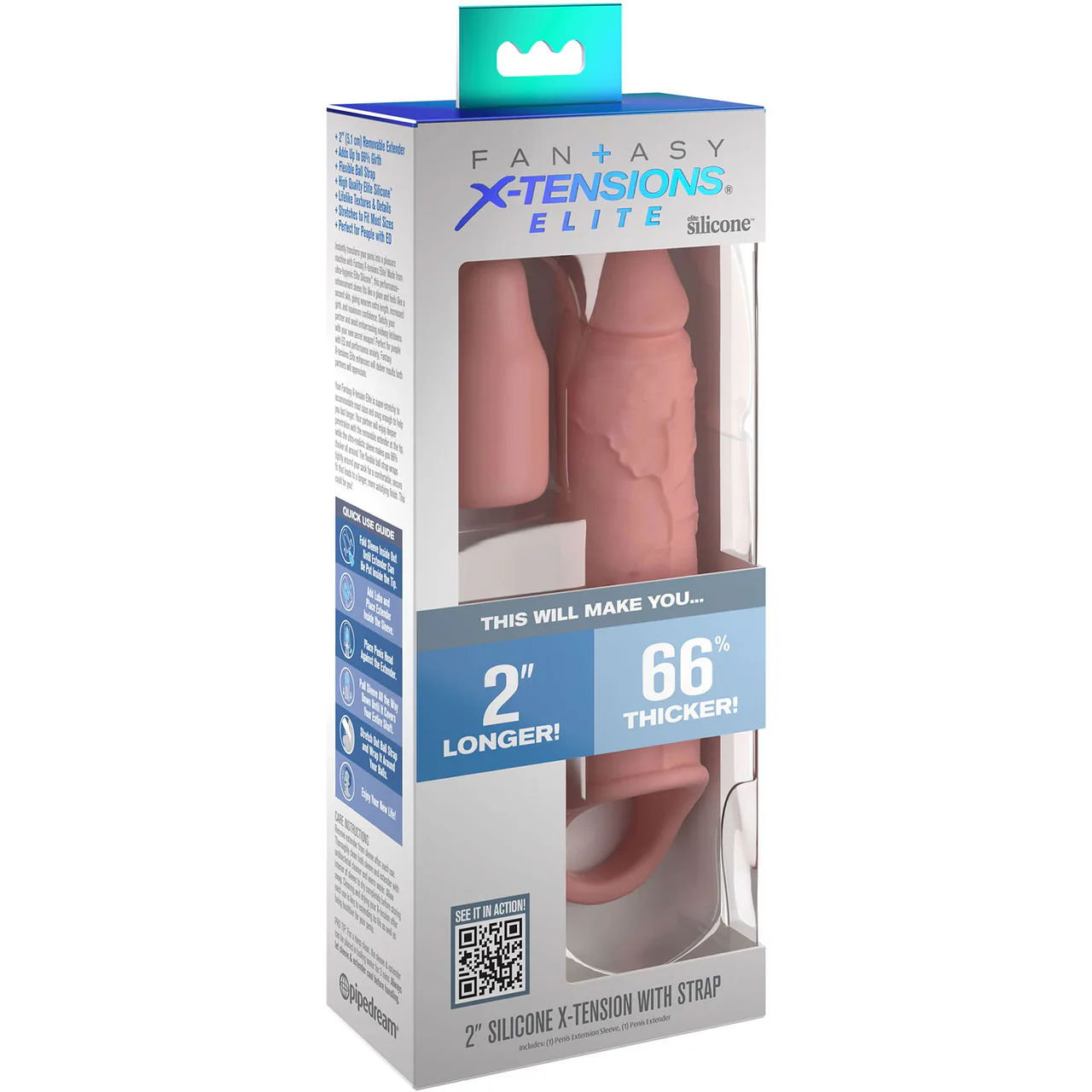 Fantasy X-tensions Elite Silicone 6" Penis Extension With Ball Strap & 2" Removable Extender  - Vanilla - Image 3