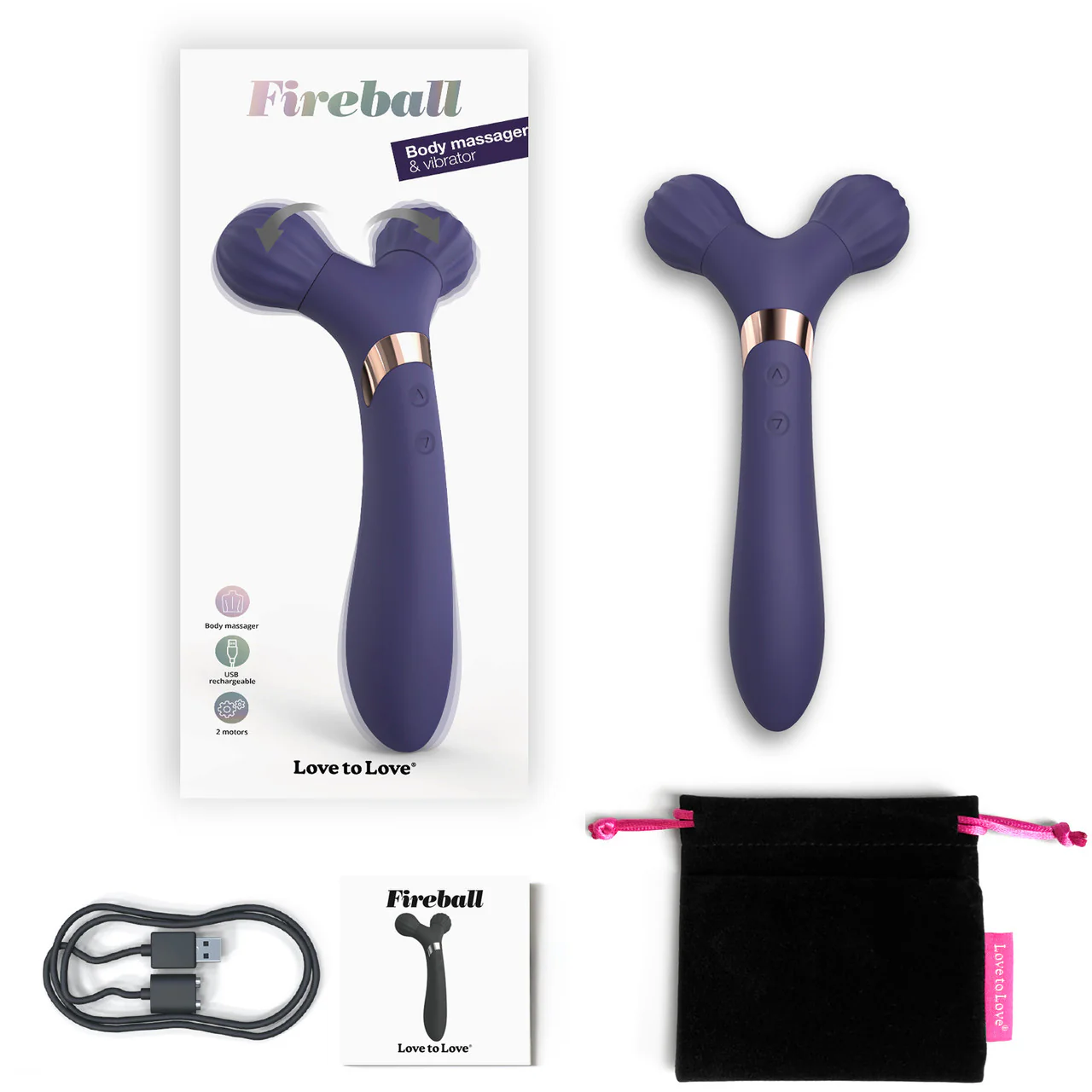 Fireball Rechargeable Silicone Vibrating Rolling Massager By Love To Love - Midnight Indigo - Image 6