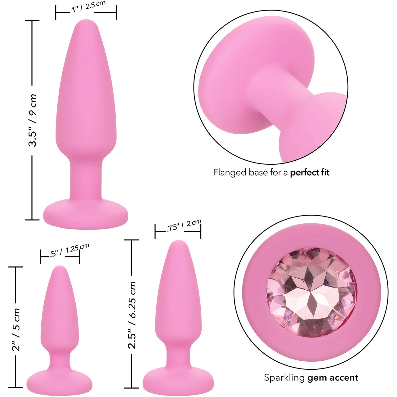 First Time® Crystal Booty Silicone Anal Trainer Kit With Three Jeweled Plugs by CalExotics - Pink - Image 14