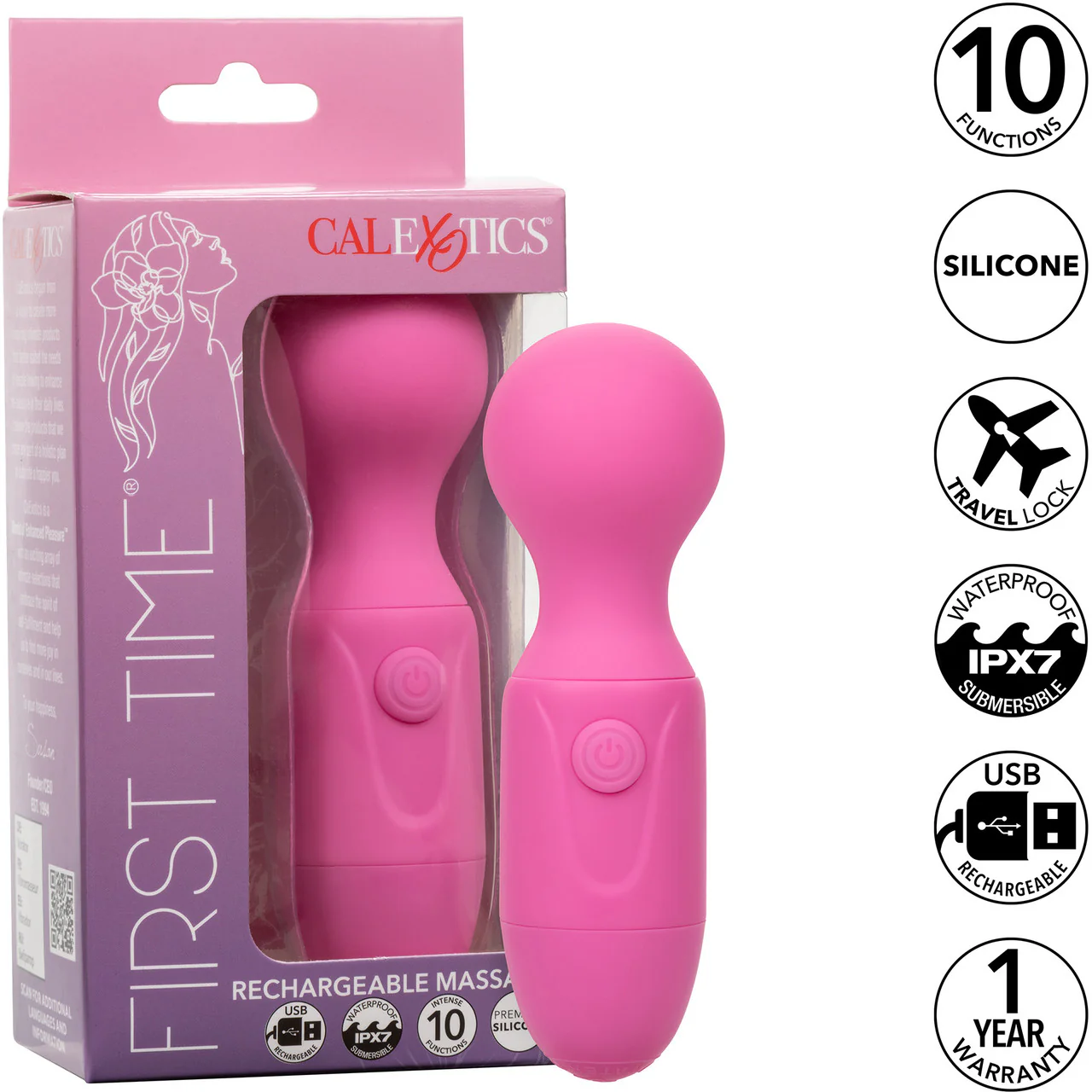 First Time® Rechargeable Massager Waterproof Silicone Mini Wand Vibrator By CalExotics - Pink - Image 9