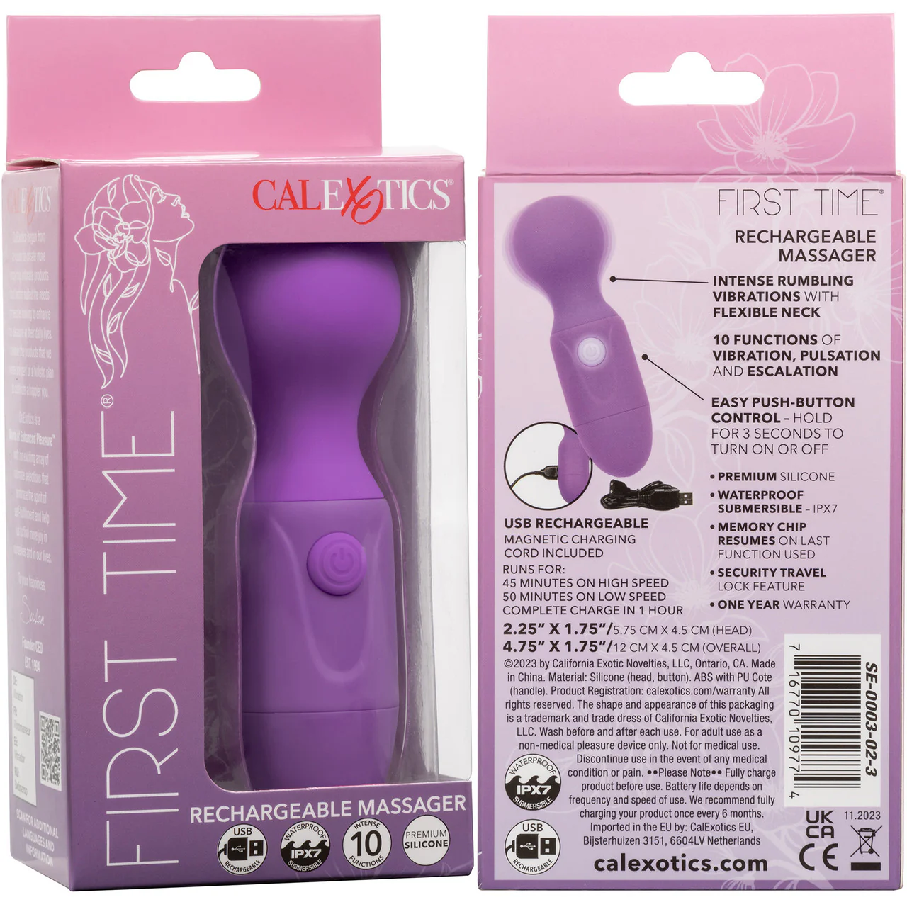 First Time® Rechargeable Massager Waterproof Silicone Mini Wand Vibrator By CalExotics - Purple - Image 10