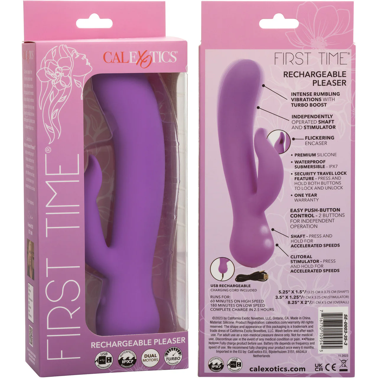 First Time® Rechargeable Pleaser Waterproof Silicone Dual Stimulation Vibrator By CalExotics - Purple - Image 10