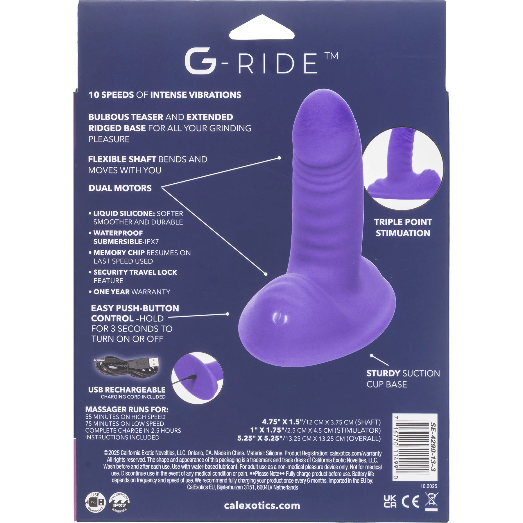 G-Ride™ Thrill Ride 4.75" Rechargeable Silicone Triple Stimulation Dildo - Image 9