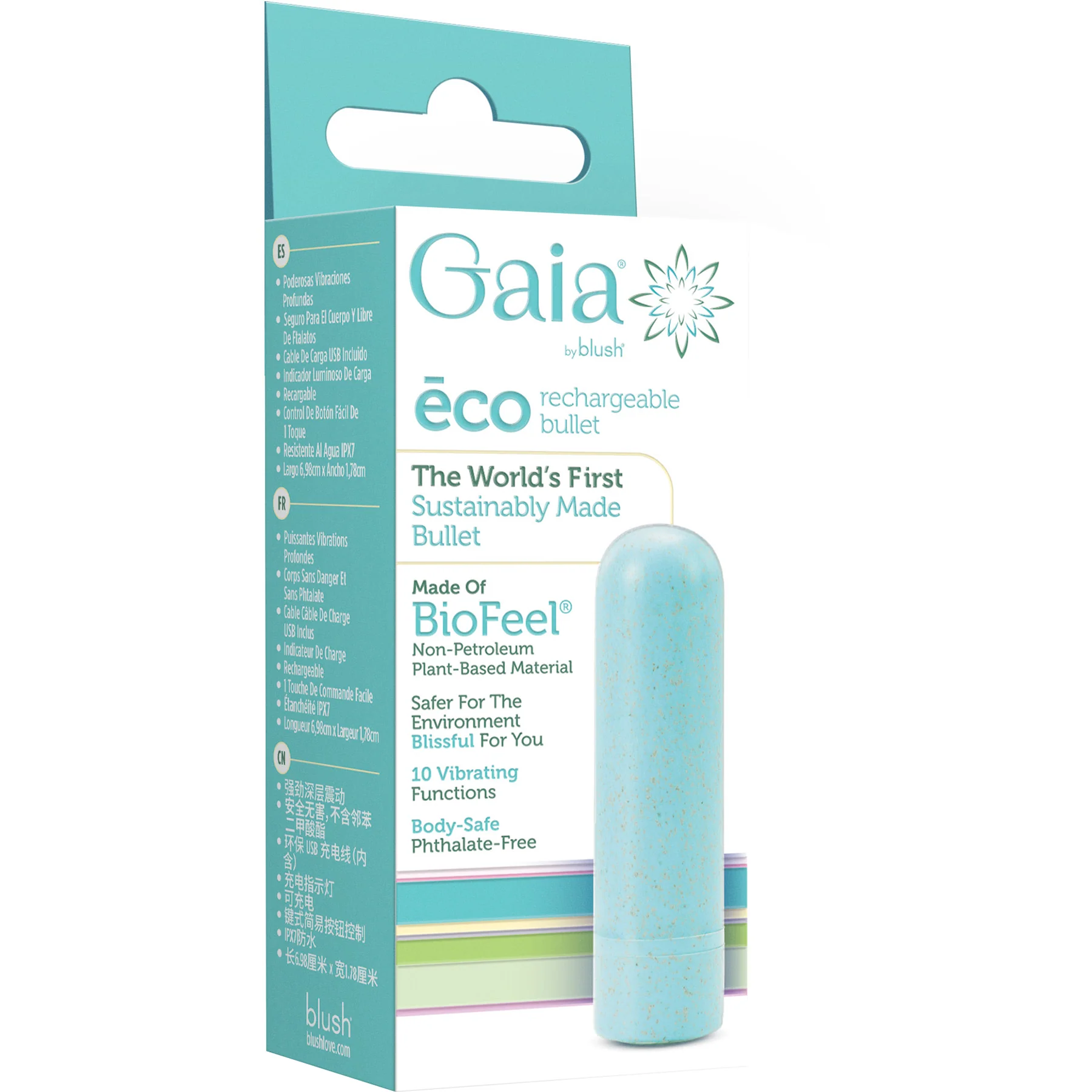 Gaia Eco Biodegradable & Recyclable Rechargeable Bullet Vibrator By Blush - Aqua - Image 5