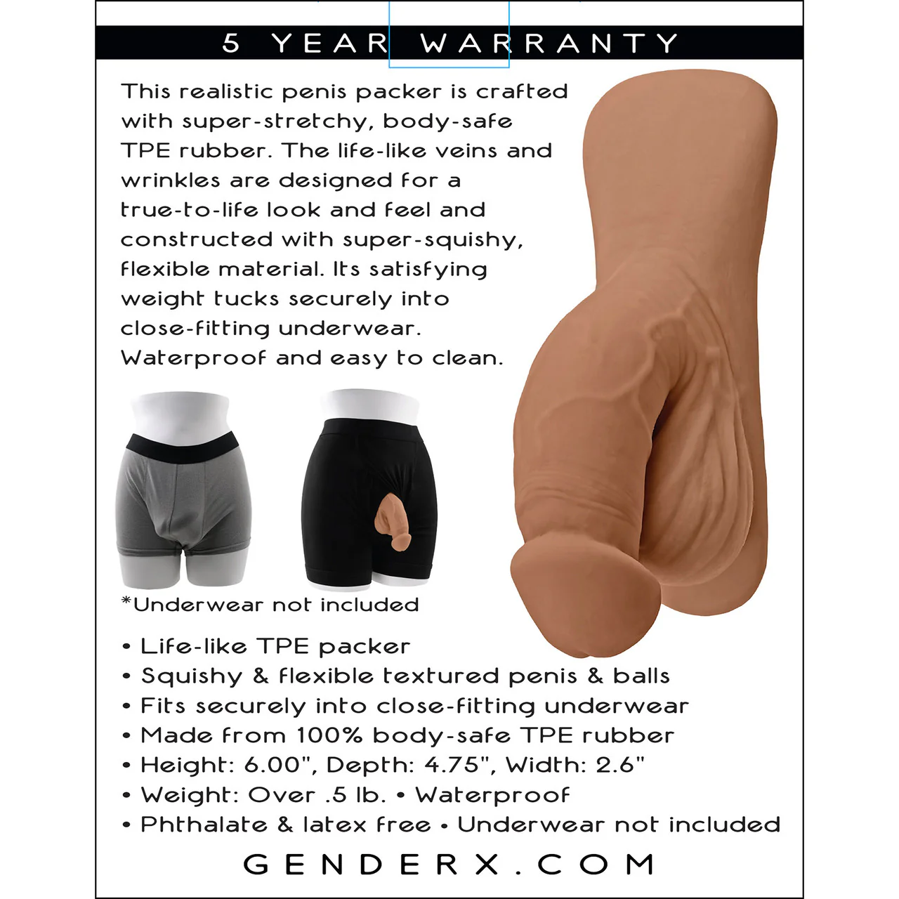 Gender X 4" Squishy Penis Packer - Caramel - Image 8