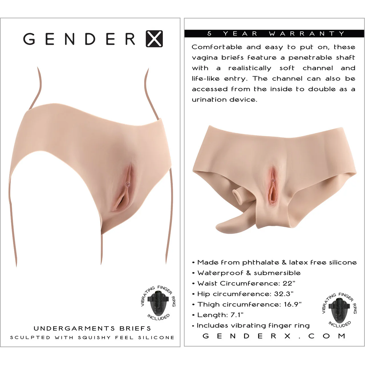 Gender X Undergarments Briefs Wearable Silicone Penetrable Vagina - Vanilla - Image 11