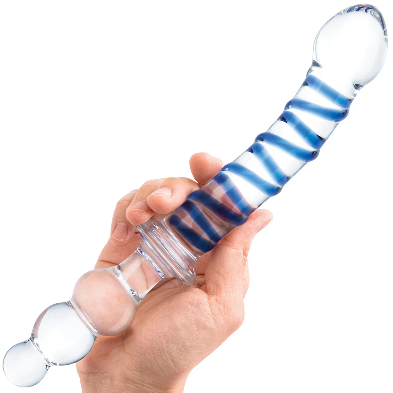 Gläs 10" Twister Dual-Ended Glass Dildo  - Clear & Blue - Image 3