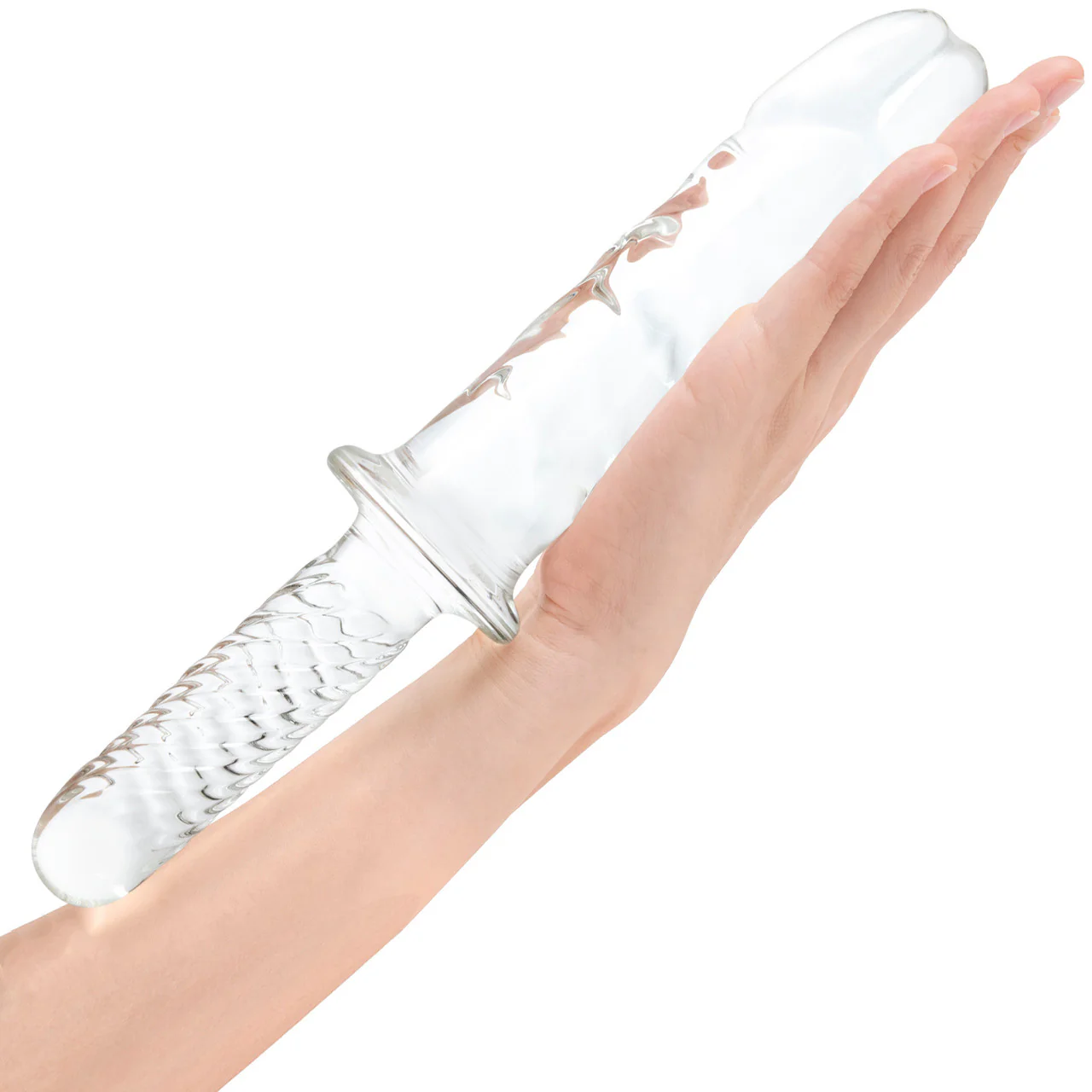 Gläs 11" Girthy Cock Double Ended Glass Dildo With Handle - Clear - Image 2