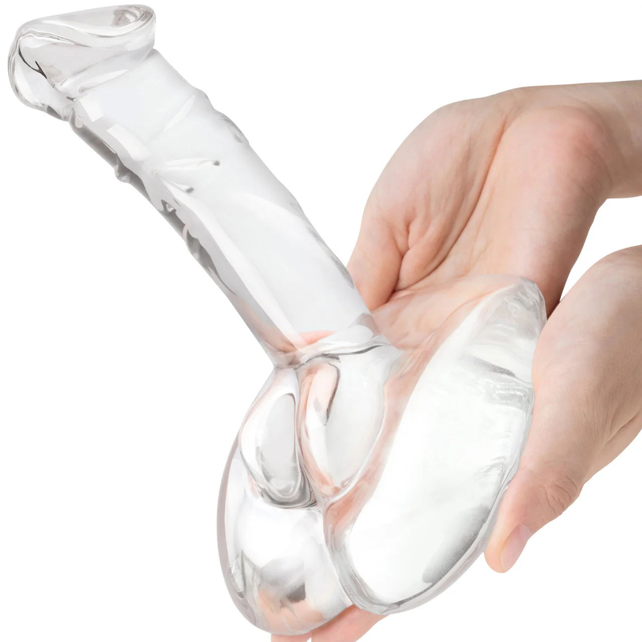 Gläs 7.5" Rideable Standing Glass Cock Dildo With Stability Base & Balls - Clear - Image 2