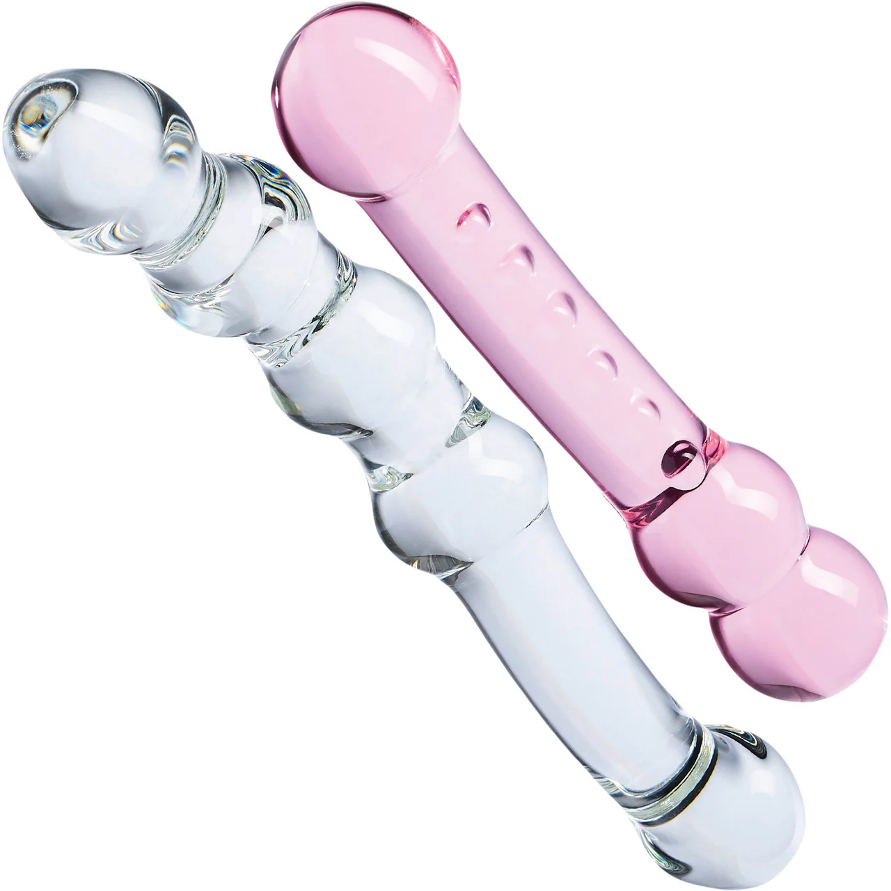 Gläs Double Pleasure Glass Dildo Two Piece Set - Clear & Pink - Image 2