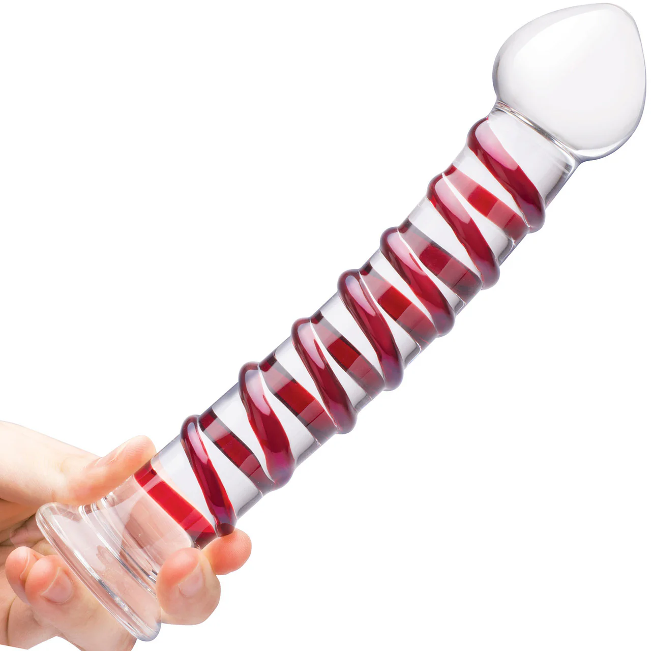Gläs Mr. Swirly 10" Ribbed Glass Dildo - Clear & Red - Image 3