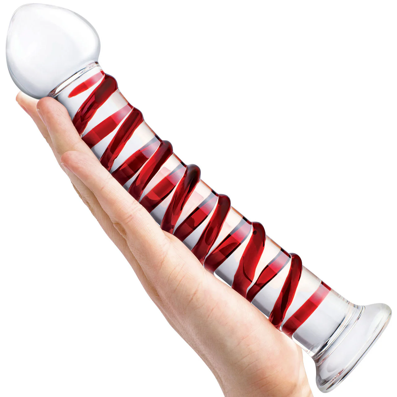 Gläs Mr. Swirly 10" Ribbed Glass Dildo - Clear & Red - Image 4