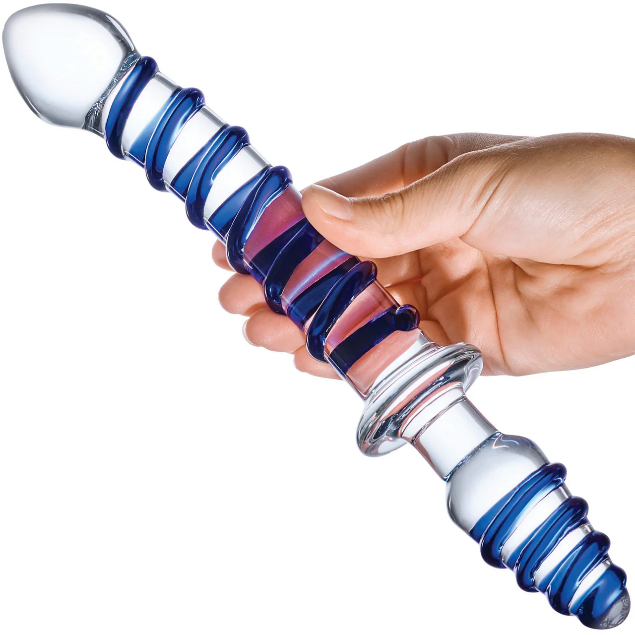 Gläs Mr. Swirly Double Ended Glass Dildo & Butt Plug - Clear & Blue - Image 2