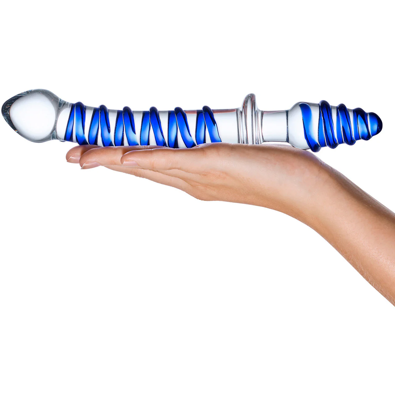 Gläs Mr. Swirly Double Ended Glass Dildo & Butt Plug - Clear & Blue - Image 3