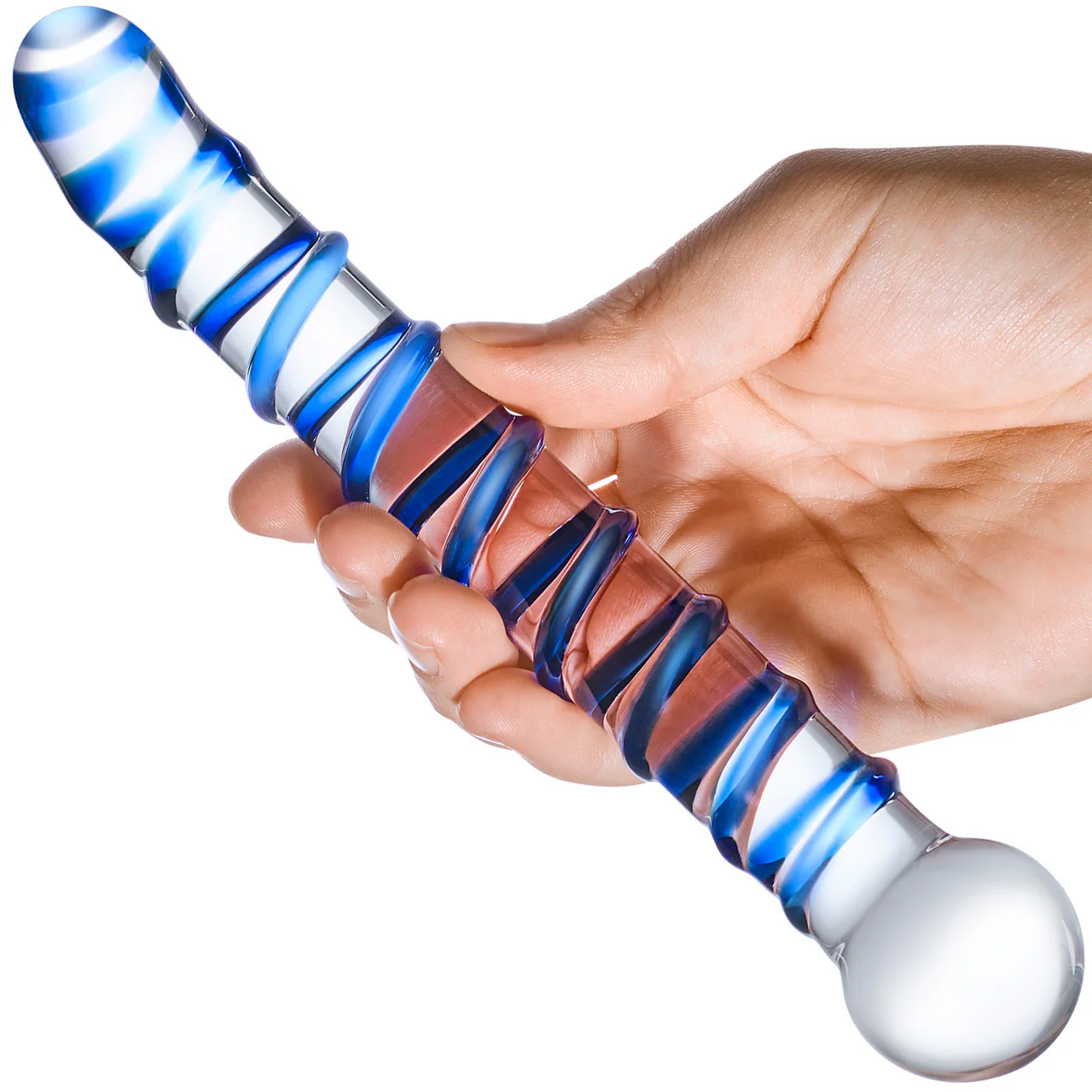 Gläs Mr. Swirly G-Spot Glass Dildo - Clear & Blue - Image 2