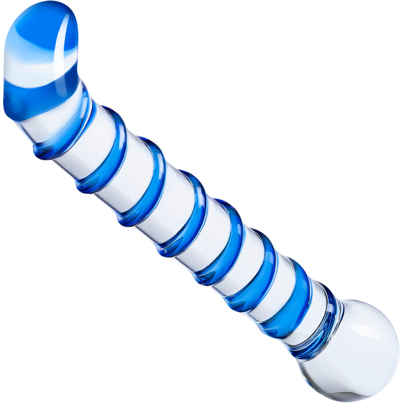 Gläs Mr. Swirly G-Spot Glass Dildo - Clear & Blue - Image 3