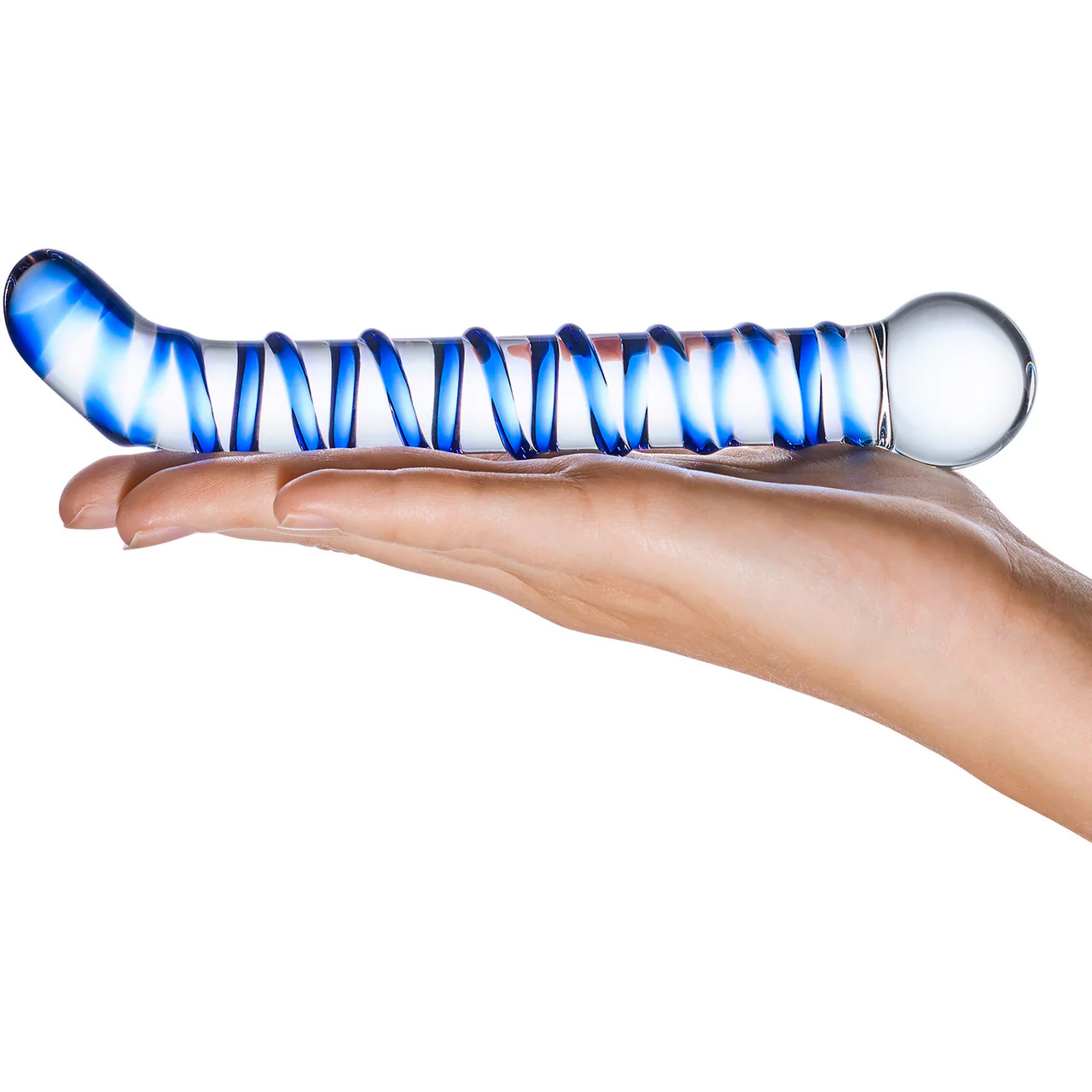 Gläs Mr. Swirly G-Spot Glass Dildo - Clear & Blue - Image 4