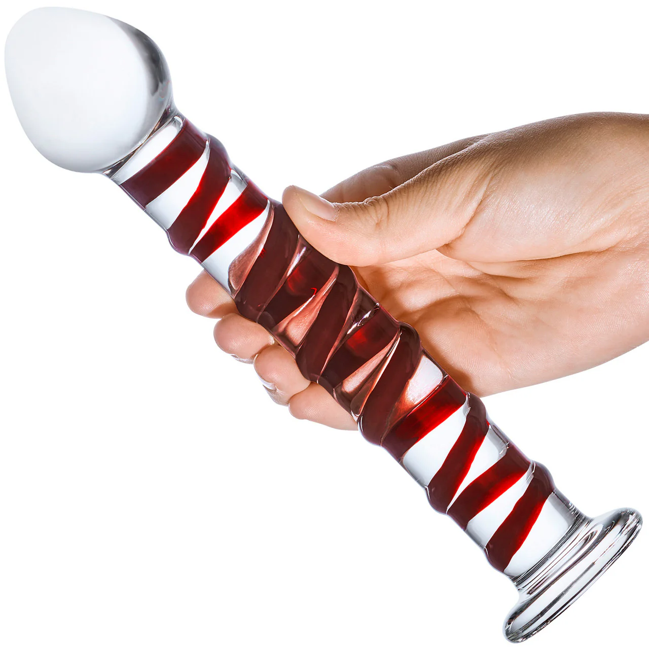 Gläs Mr. Swirly Glass Dildo - Red & Clear - Image 3