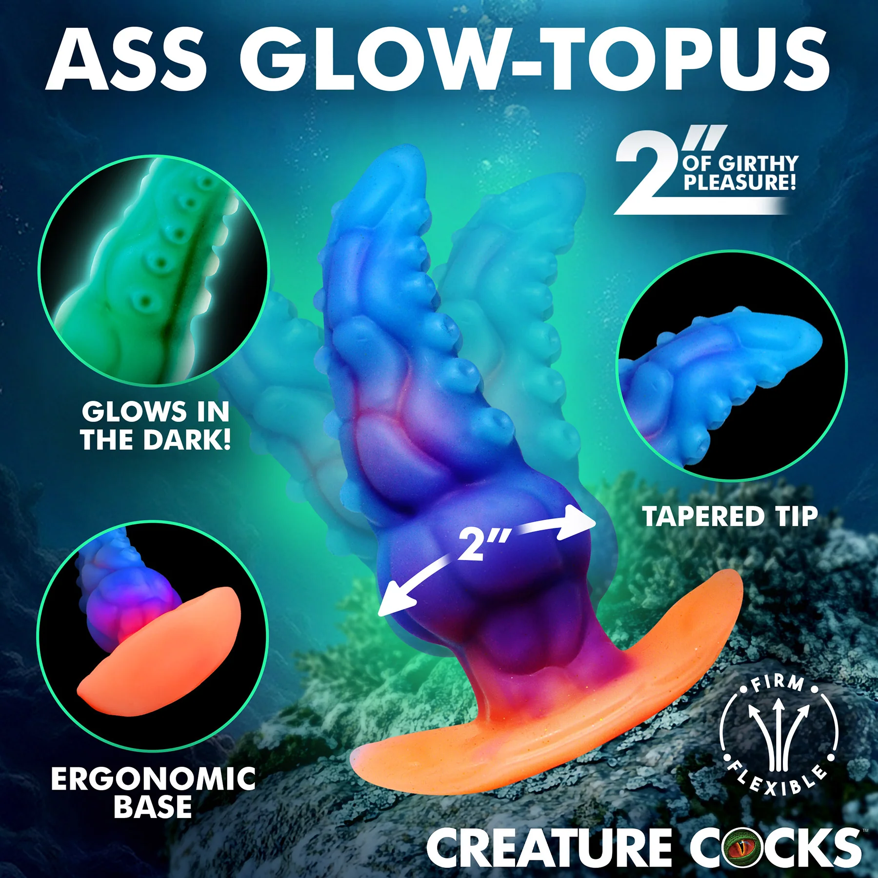 Glowtopus Glow-In-The-Dark Silicone Anal Plug By Creature Cocks - Image 2