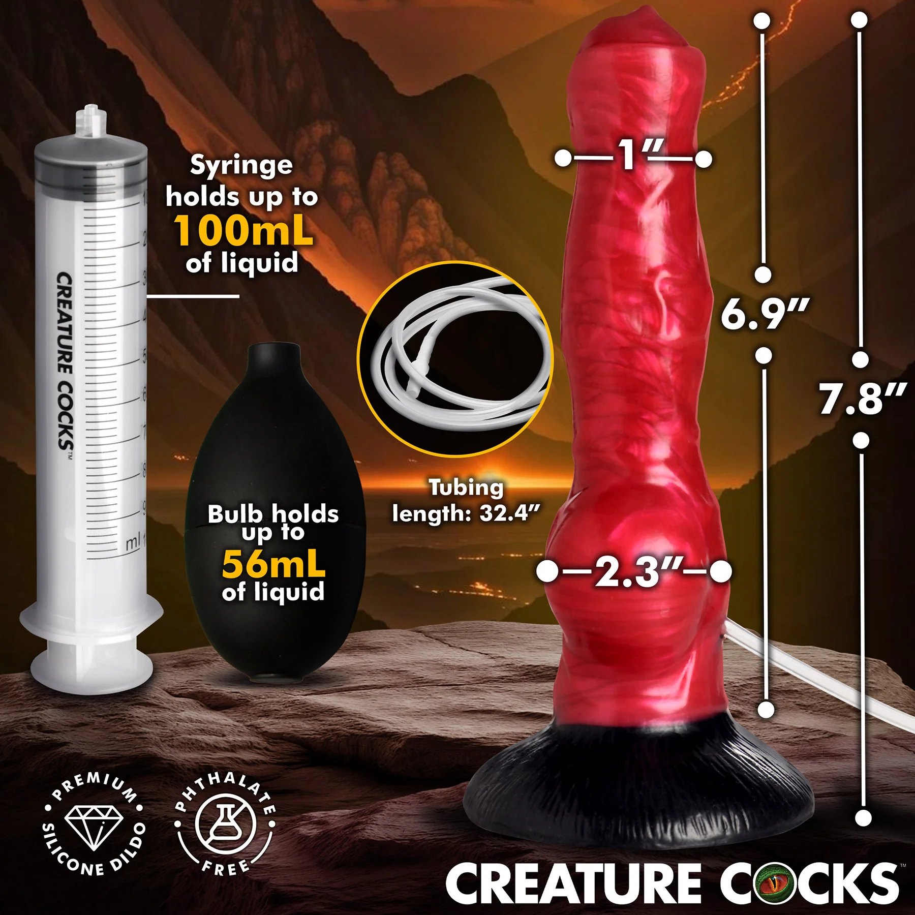 Hell Hound 7.8" Squirting Silicone Suction Cup Dildo By Creature Cocks - Image 12