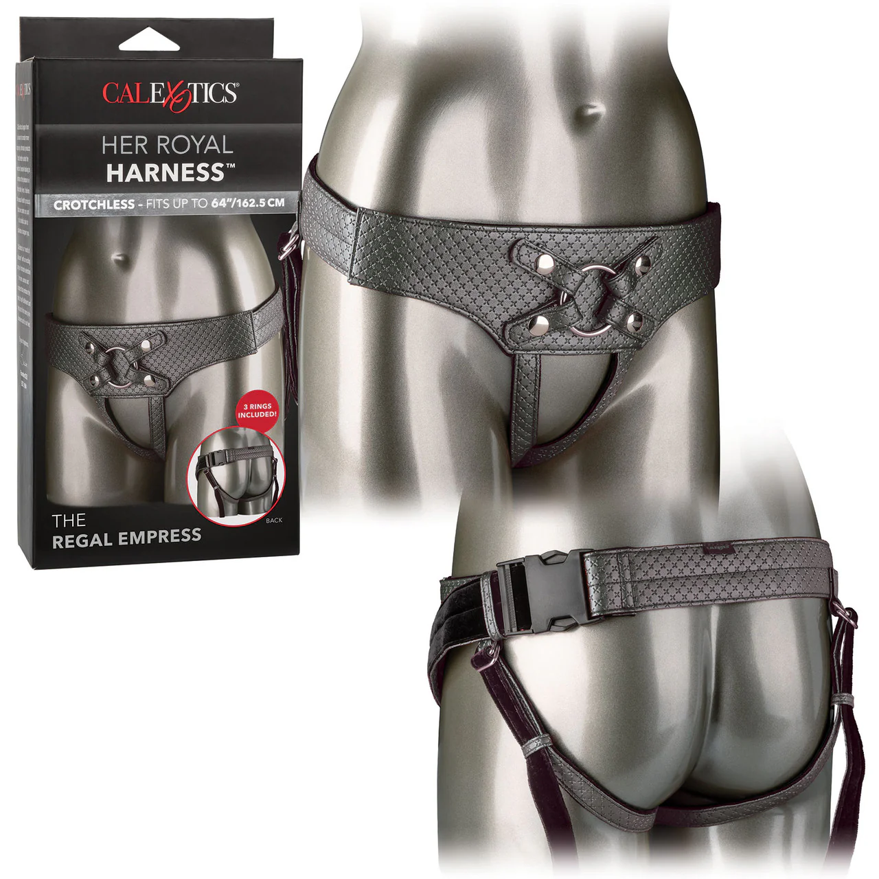 Her Royal Harness The Regal Empress O-Ring Harness by CalExotics - Pewter - Image 6