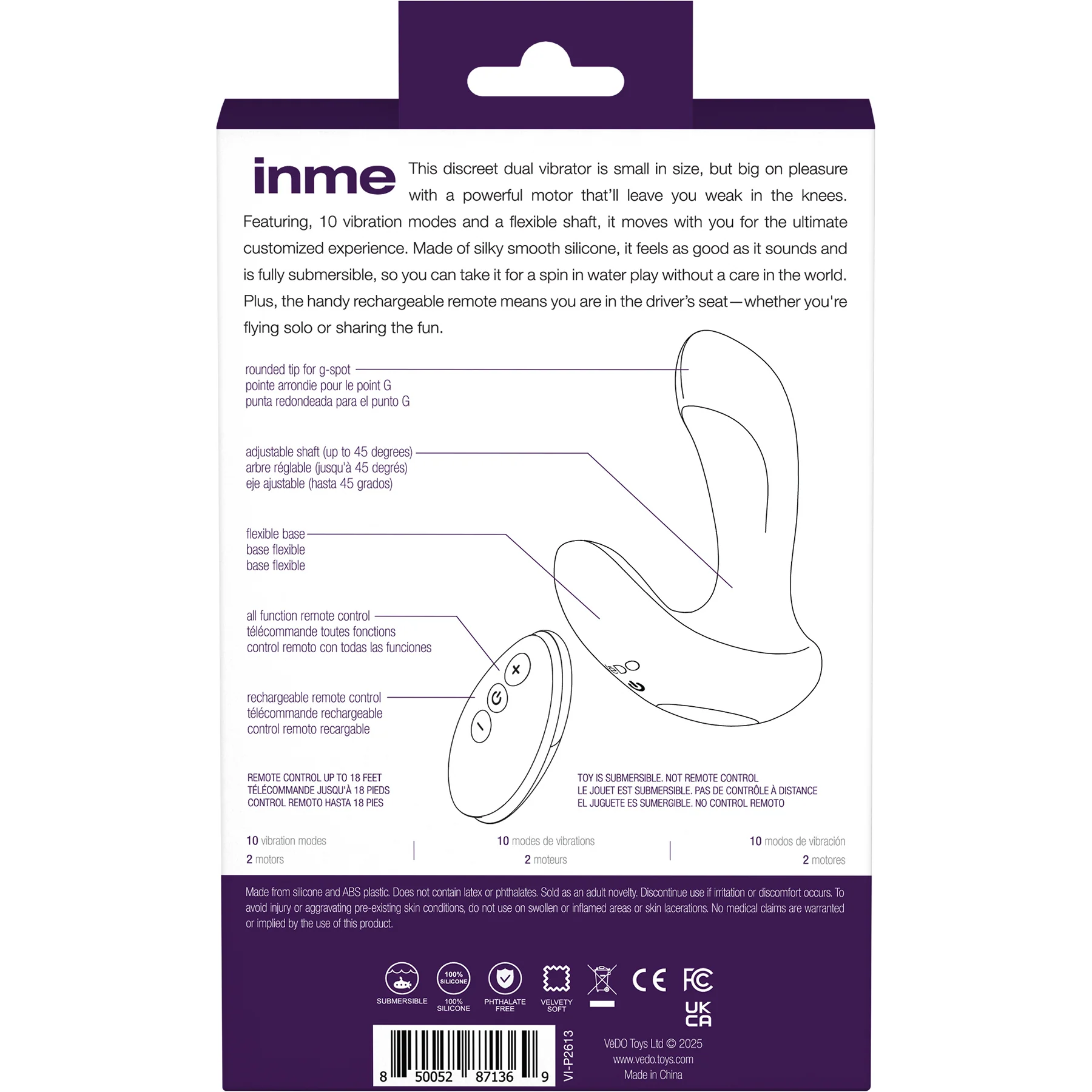 INME Rechargeable Silicone Dual Vibrator With Remote By VeDO - Image 11