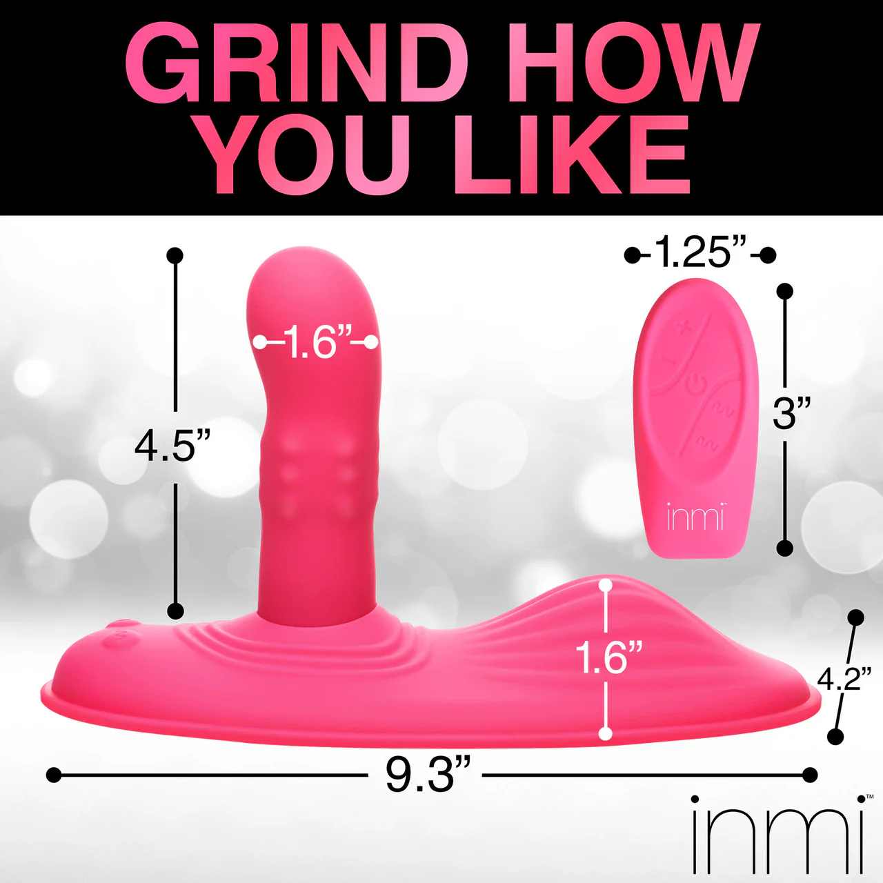Inmi Spin 'N' Grind Rotating & Vibrating Silicone Rechargeable Grinder With Remote - Pink - Image 16