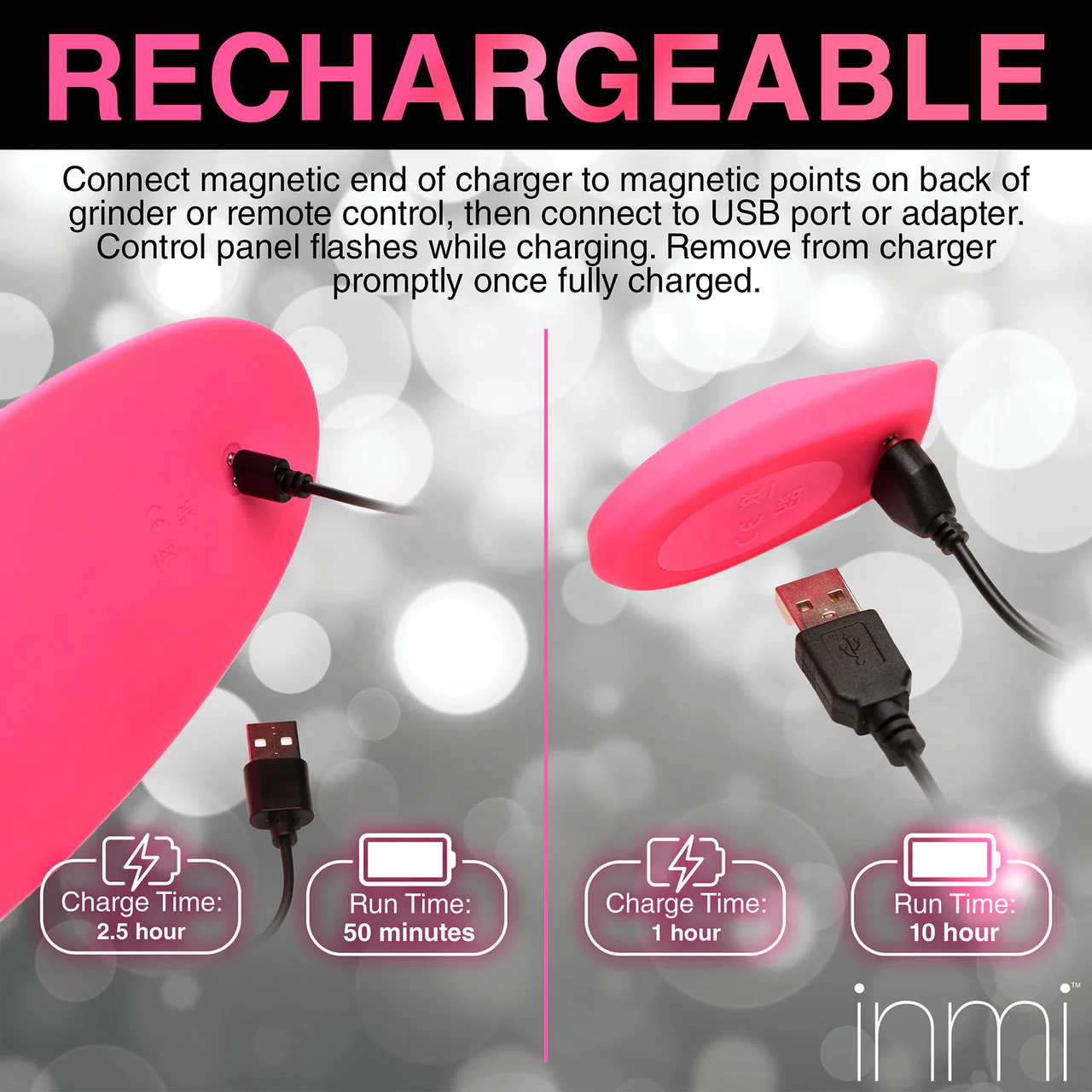 Inmi Spin 'N' Grind Rotating & Vibrating Silicone Rechargeable Grinder With Remote - Pink - Image 20