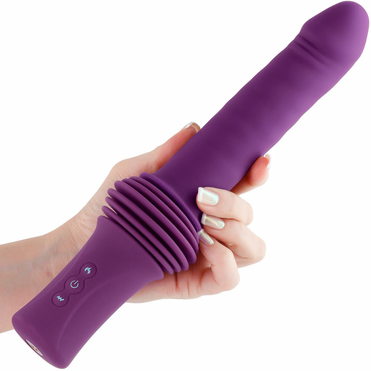 Inya Super Stroker Thrusting Silicone Vibrator With Warming Feature, Suction Mount & Remote - Purple - Image 2
