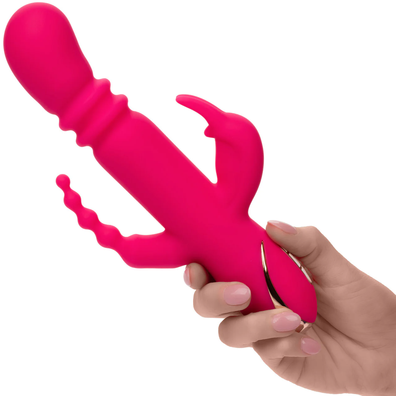 Jack Rabbit Signature Heated Silicone Triple Fantasy Rabbit Thrusting Vibrator By CalExotics - Image 2