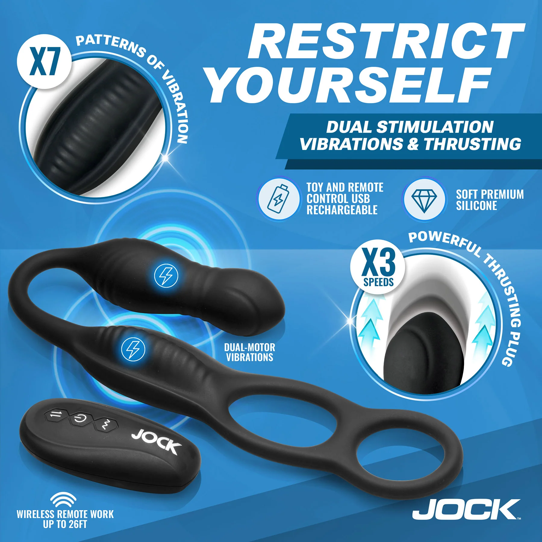 Jock Hyper Thrusting & Vibrating Anal Plug With Cock Ring With Remote - Image 2