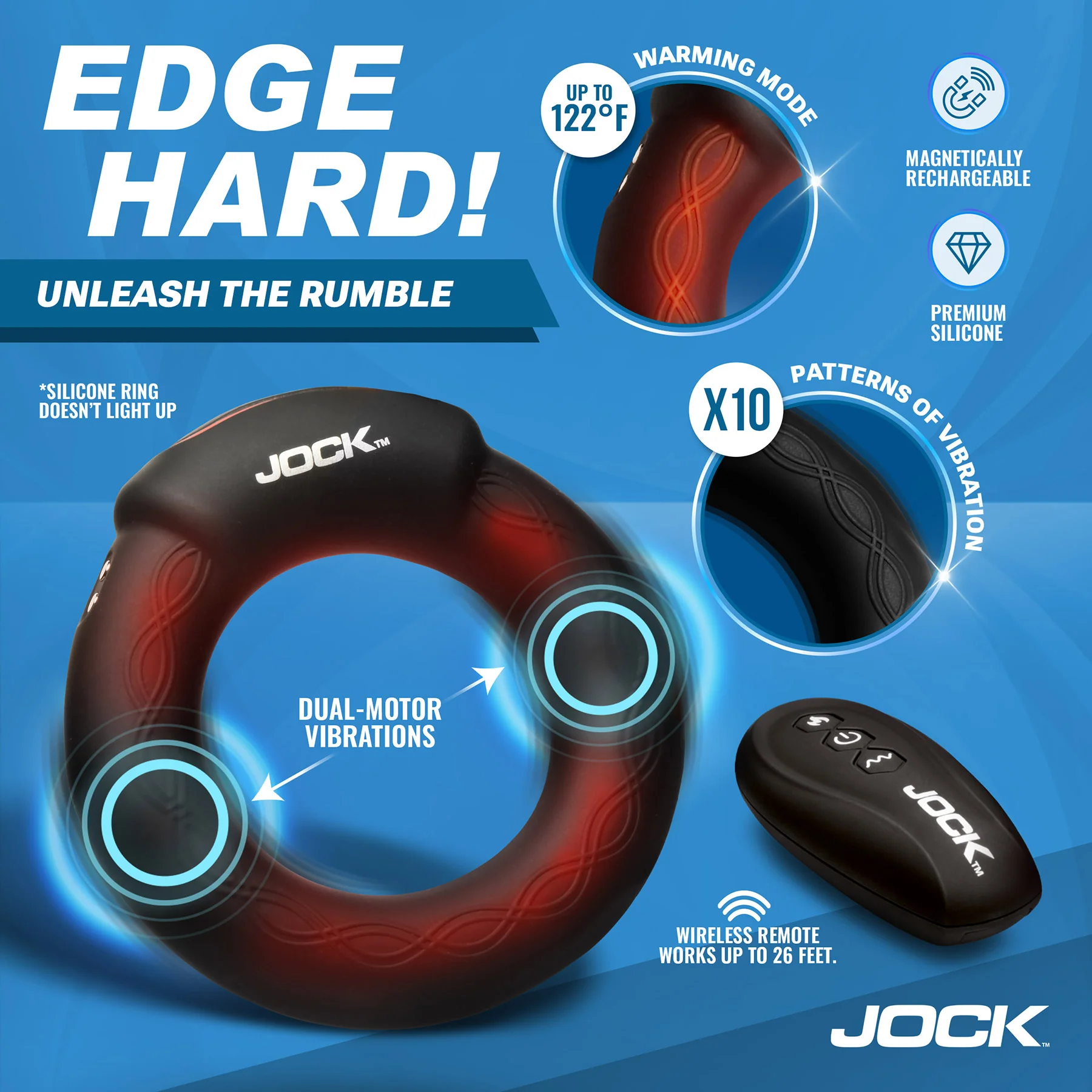 Jock Rumbler Vibrating & Warming Rechargeable Cock Ring With Remote - Image 4