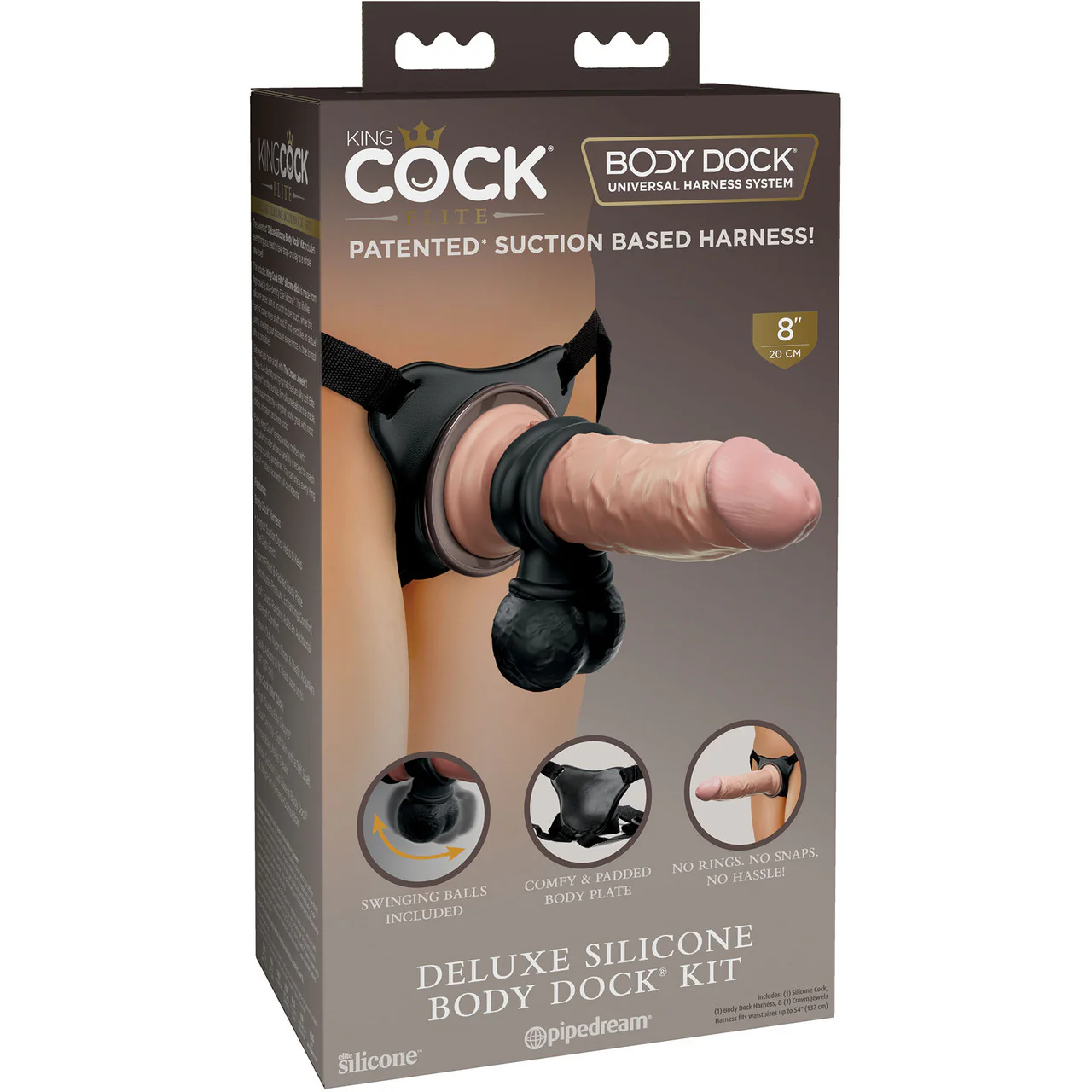 King Cock Elite Deluxe Body Dock Strap-On Kit With Swinging Crown Jewels & Silicone 8 Inch Dildo - Vanilla - Image 14