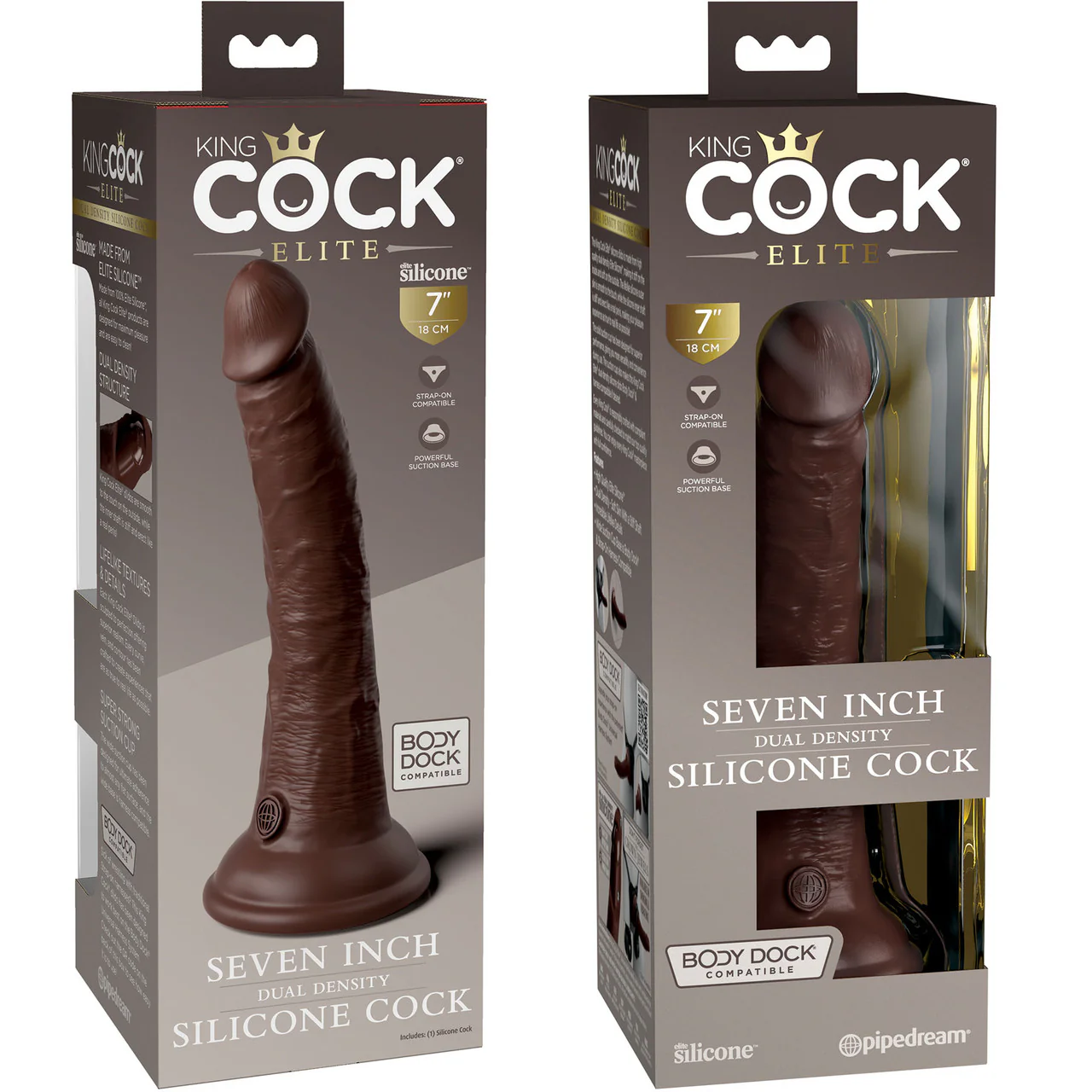 King Cock Elite Dual Density 7" Silicone Suction Cup Dildo - Chocolate - Image 5