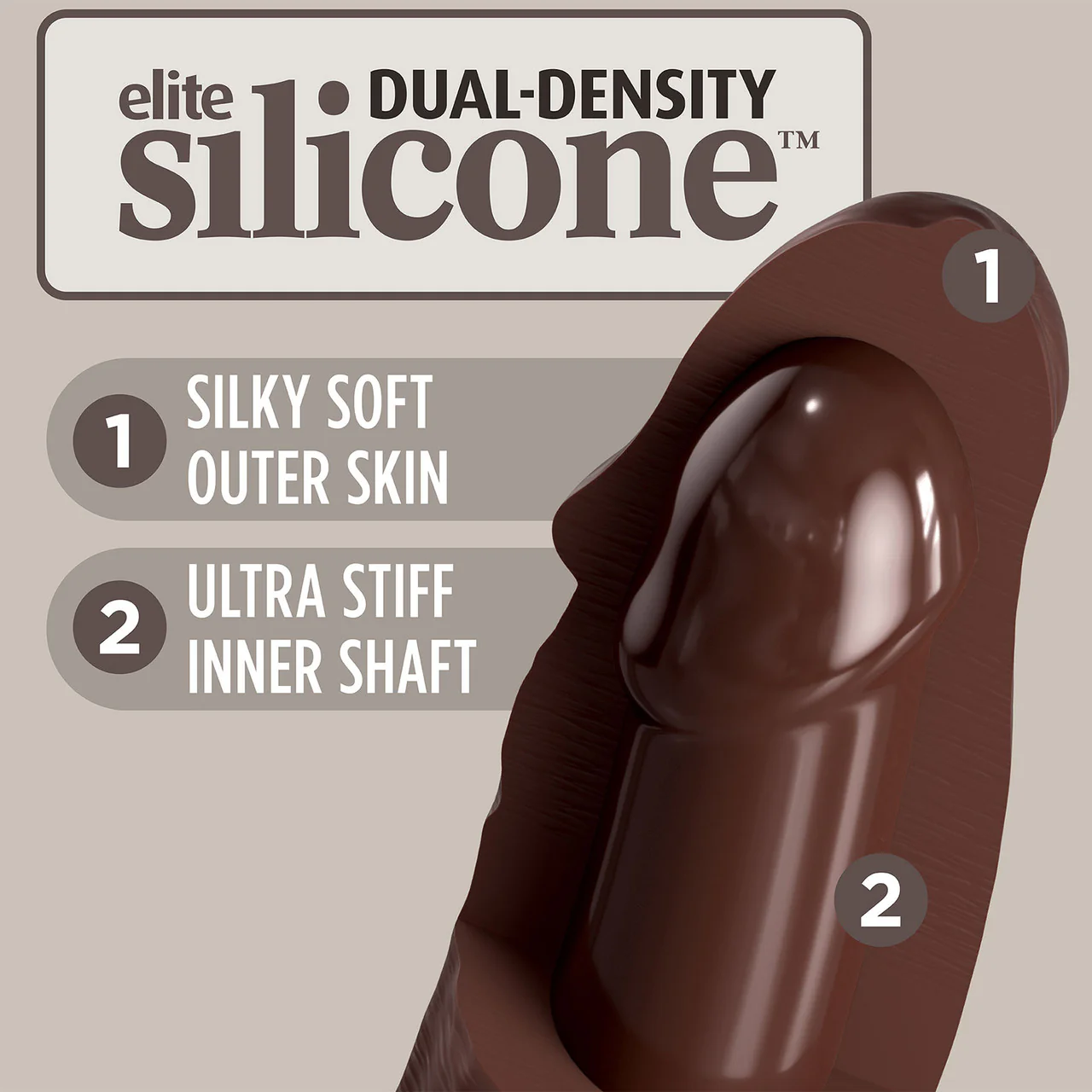 King Cock Elite Dual Density 7" Vibrating Silicone Suction Cup Dildo With Remote - Chocolate - Image 5
