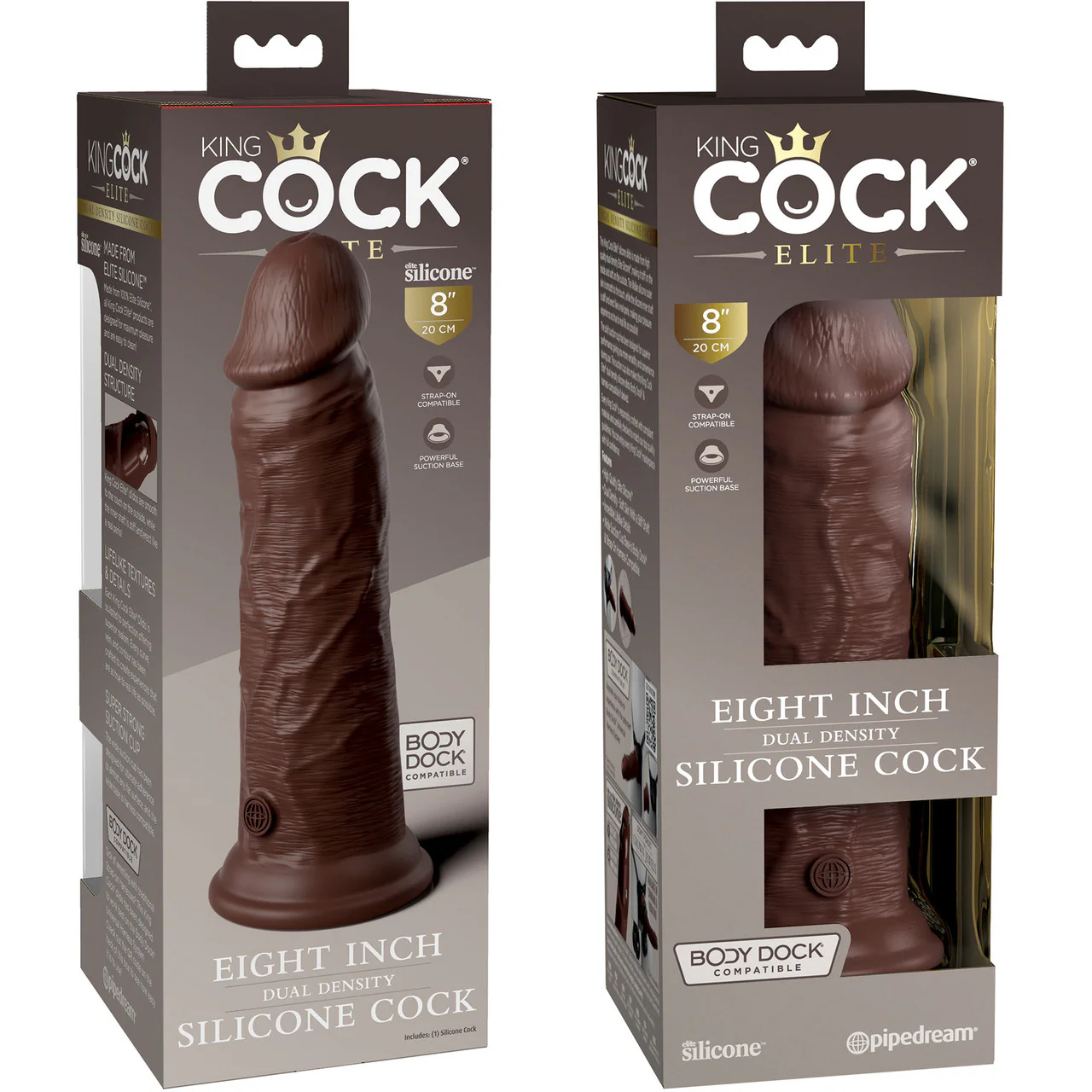 King Cock Elite Dual Density 8" Silicone Suction Cup Dildo - Chocolate - Image 5