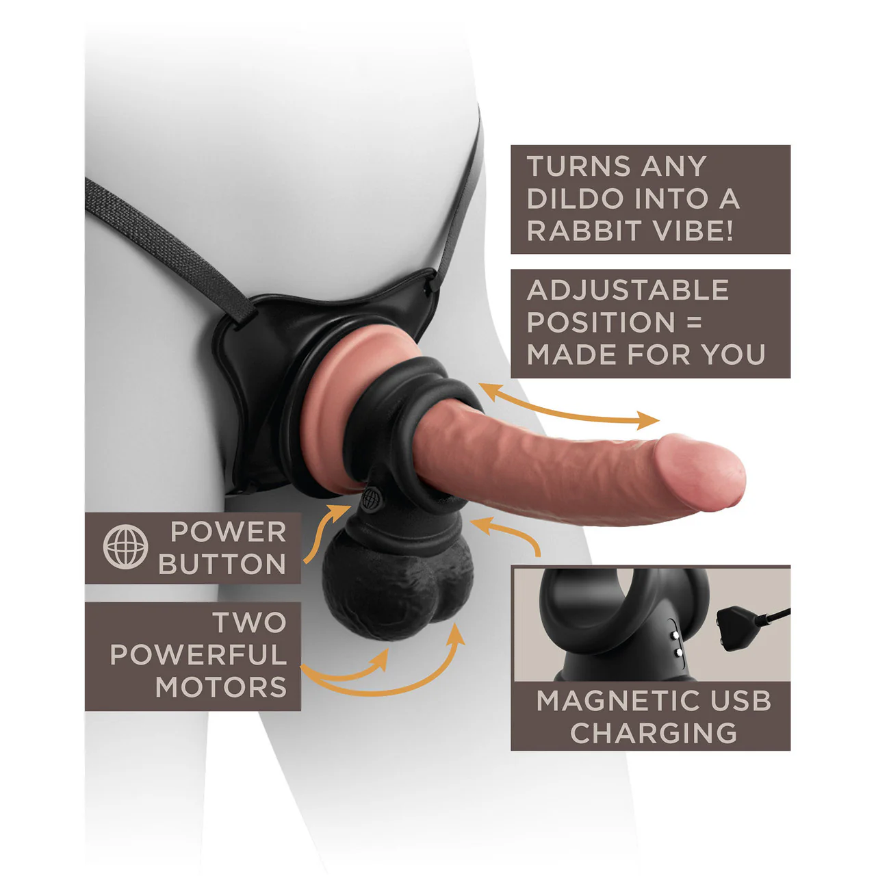 King Cock Elite Ultimate Vibrating Body Dock Strap-On Kit With Swinging Crown Jewels & Silicone 7 Inch Dildo - Vanilla - Image 10