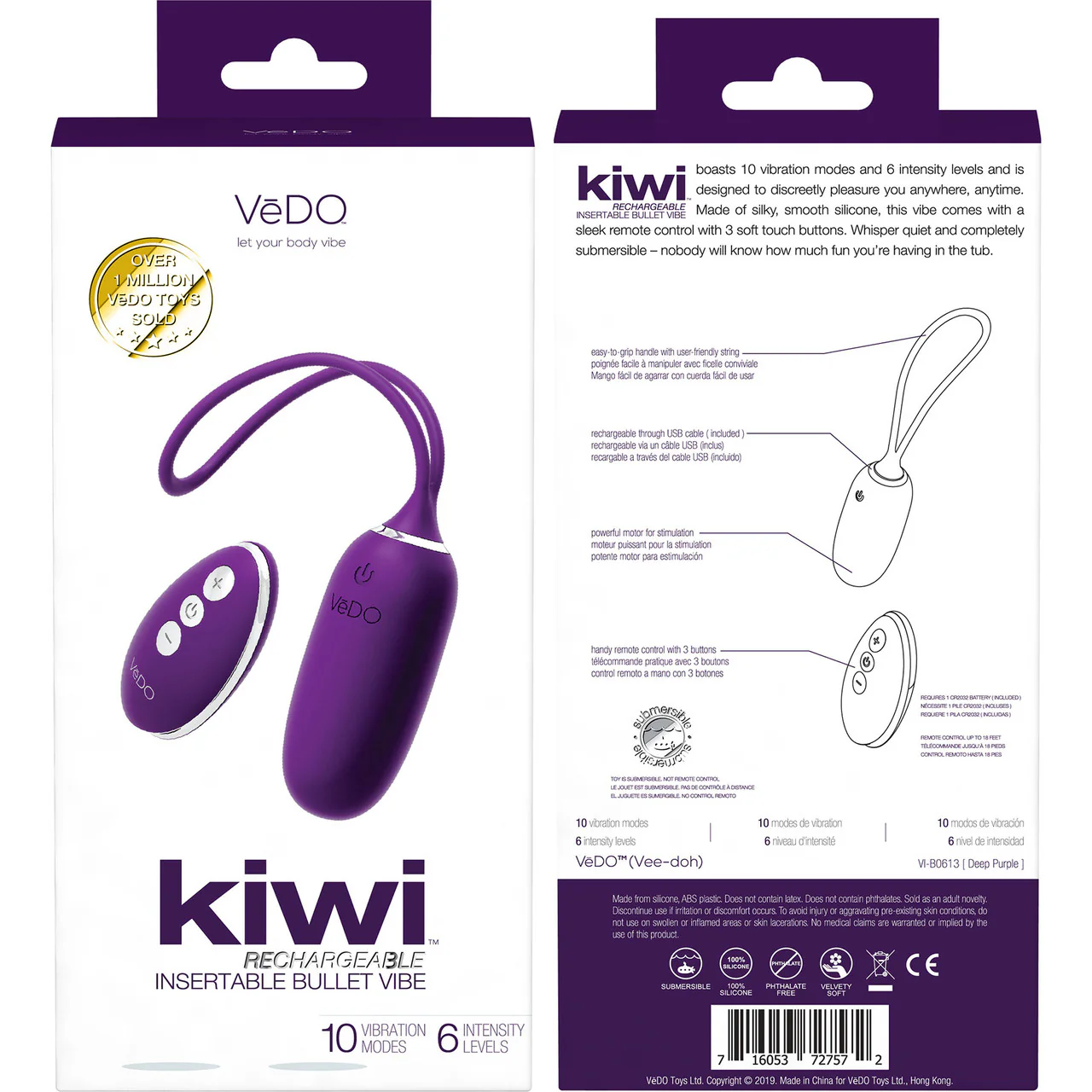 KIWI Rechargeable Remote Controlled Silicone Vibrating Bullet By VeDO - Deep Purple - Image 6