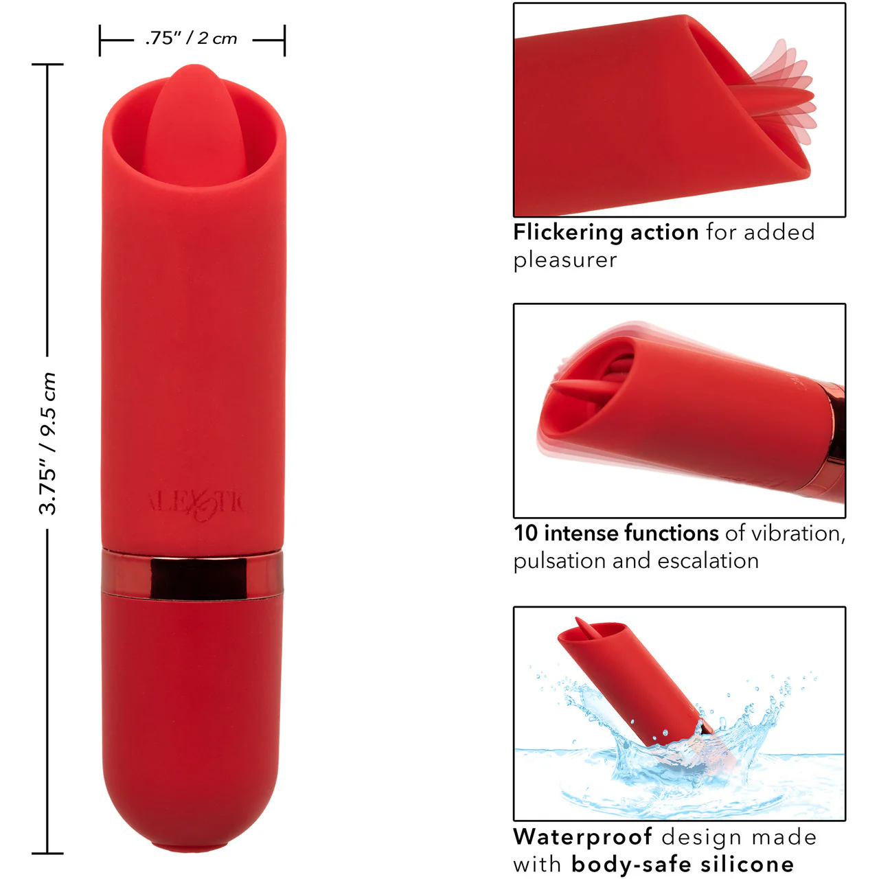 Kyst Flicker Tongue Powerful Waterproof Rechargeable Bullet Vibrator By CalExotics - Red - Image 12
