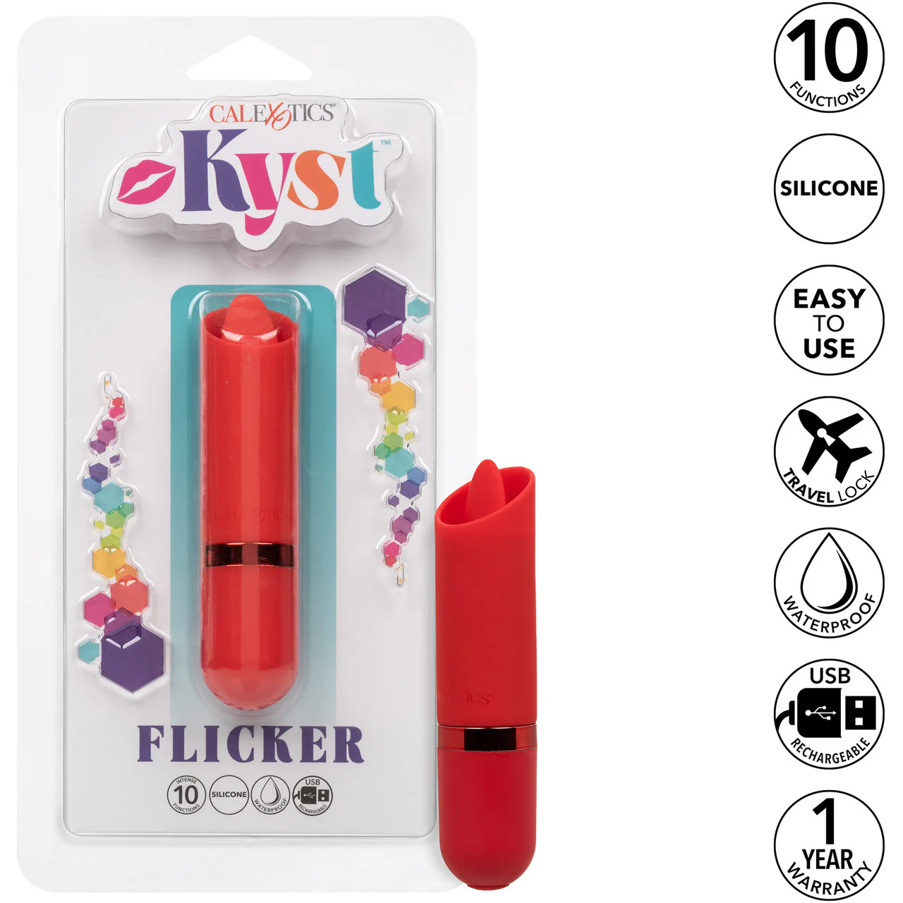 Kyst Flicker Tongue Powerful Waterproof Rechargeable Bullet Vibrator By CalExotics - Red - Image 13