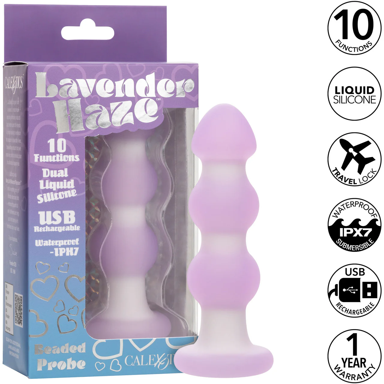 Lavender Haze™ Beaded Probe Rechargeable Waterproof Silicone Vibrating Butt Plug - Image 9