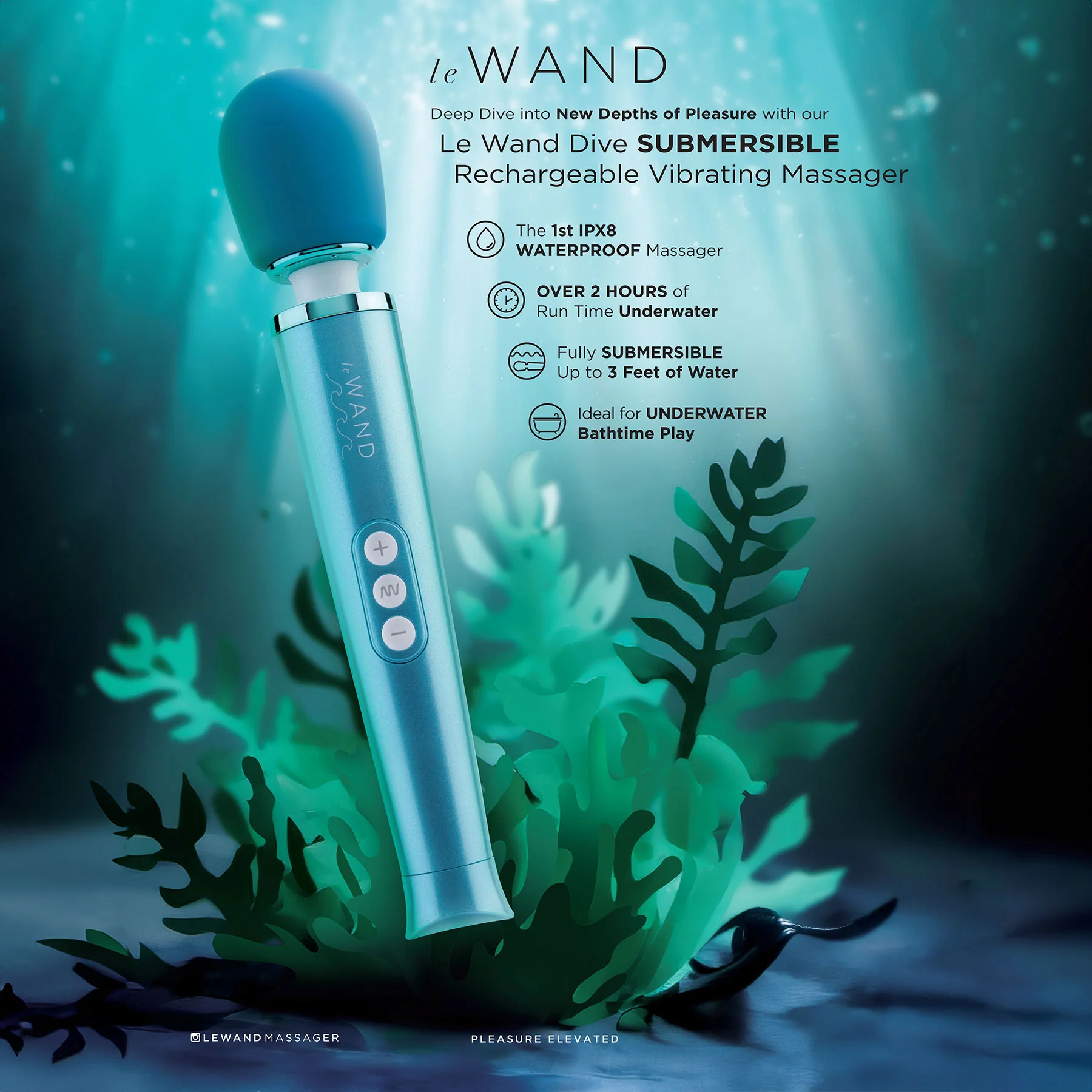Le Wand Dive Submersible Rechargeable Vibrating Body Massager - Blue - Image 5