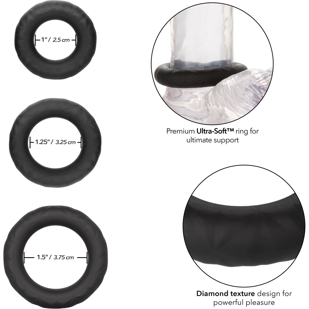Link Up Ultra Soft Supreme Silicone Cock Rings Set (Set of 3) By CalExotics - Black - Image 2