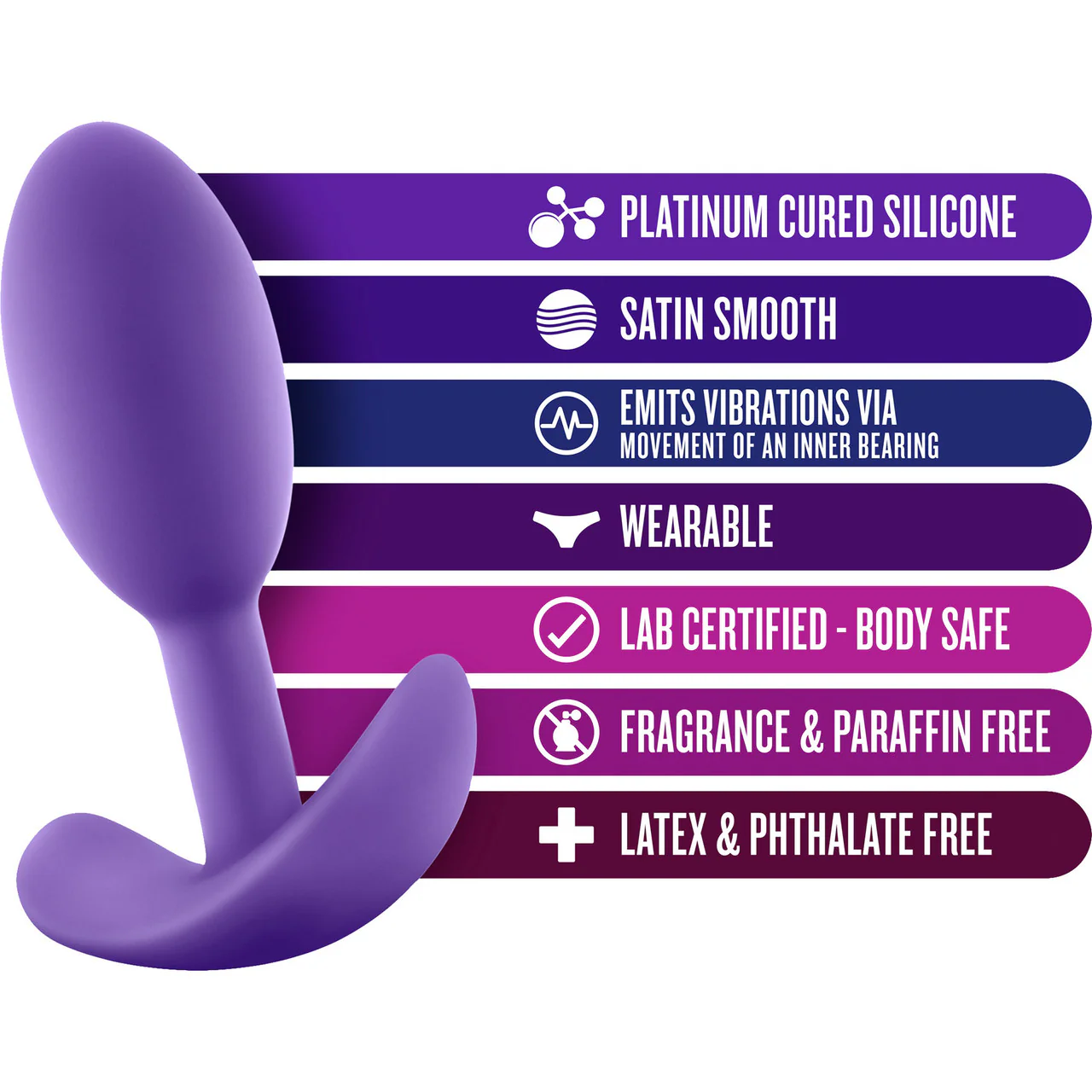 Luxe Wearable Silicone Vibra Slim Butt Plug by Blush - Small, Purple - Image 6